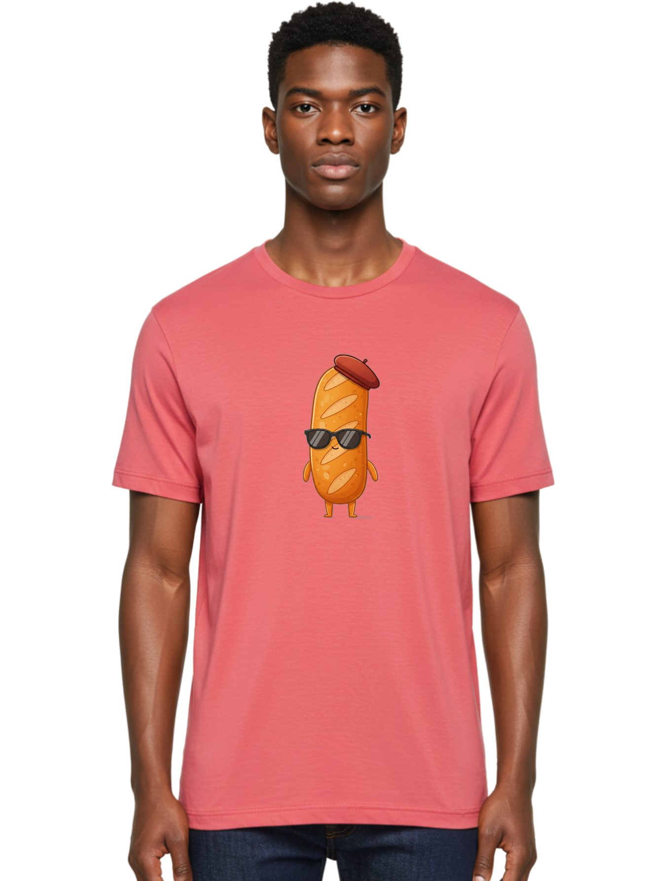 Sausage-Roll Men'S Graphic Tee, 100% Cotton, Comfortable Casual Summer Wear, Machine Washable, Cartoon Bread Character, Bread With Sunglasses, Bread With Beret, Funny Food Illustration, Humorous Baked Goods, Quirky Cartoon Character, Bad513 23