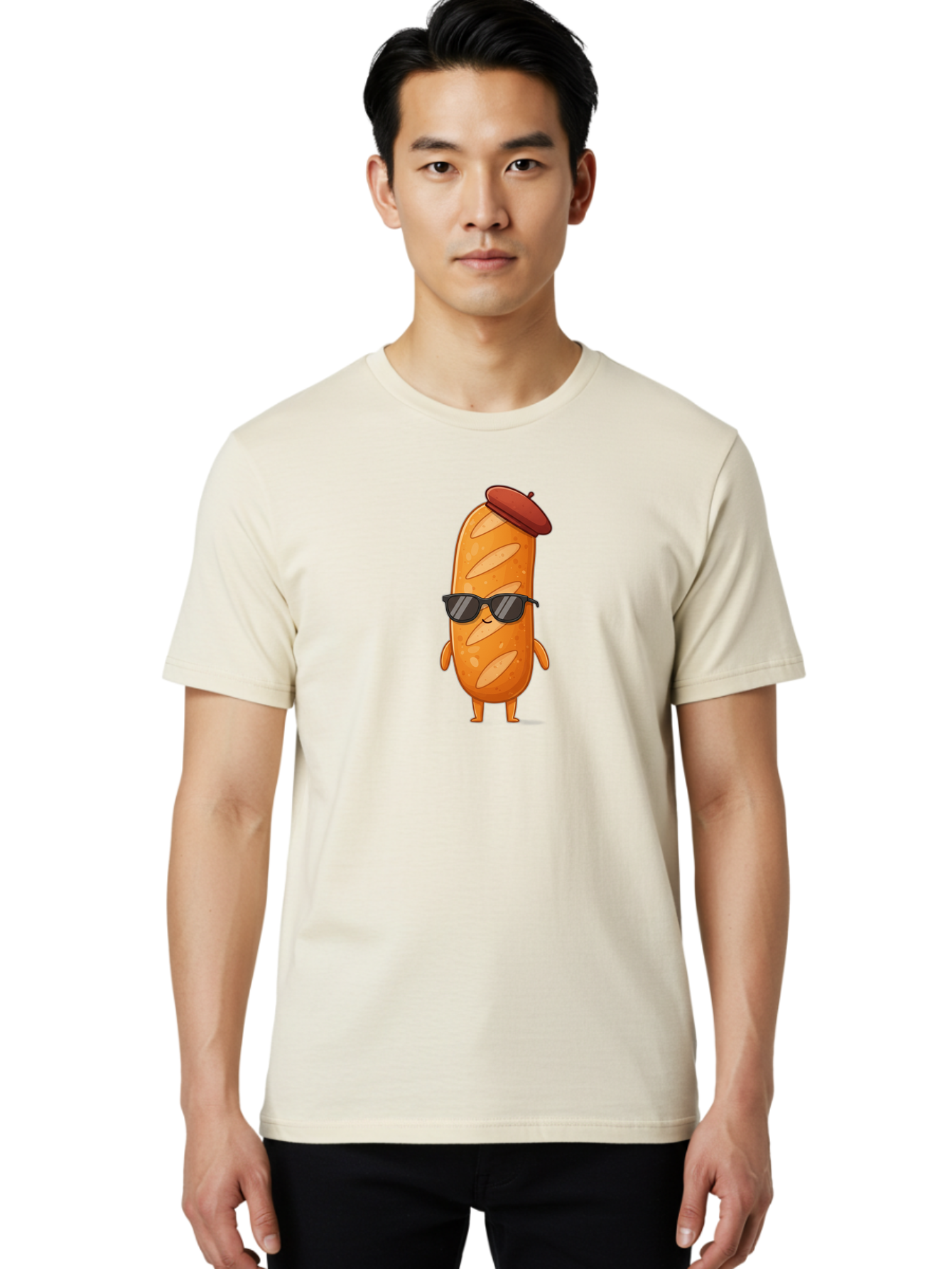 Sausage-Roll Men'S Graphic Tee, 100% Cotton, Comfortable Casual Summer Wear, Machine Washable, Cartoon Bread Character, Bread With Sunglasses, Bread With Beret, Funny Food Illustration, Humorous Baked Goods, Quirky Cartoon Character, Bad513 21