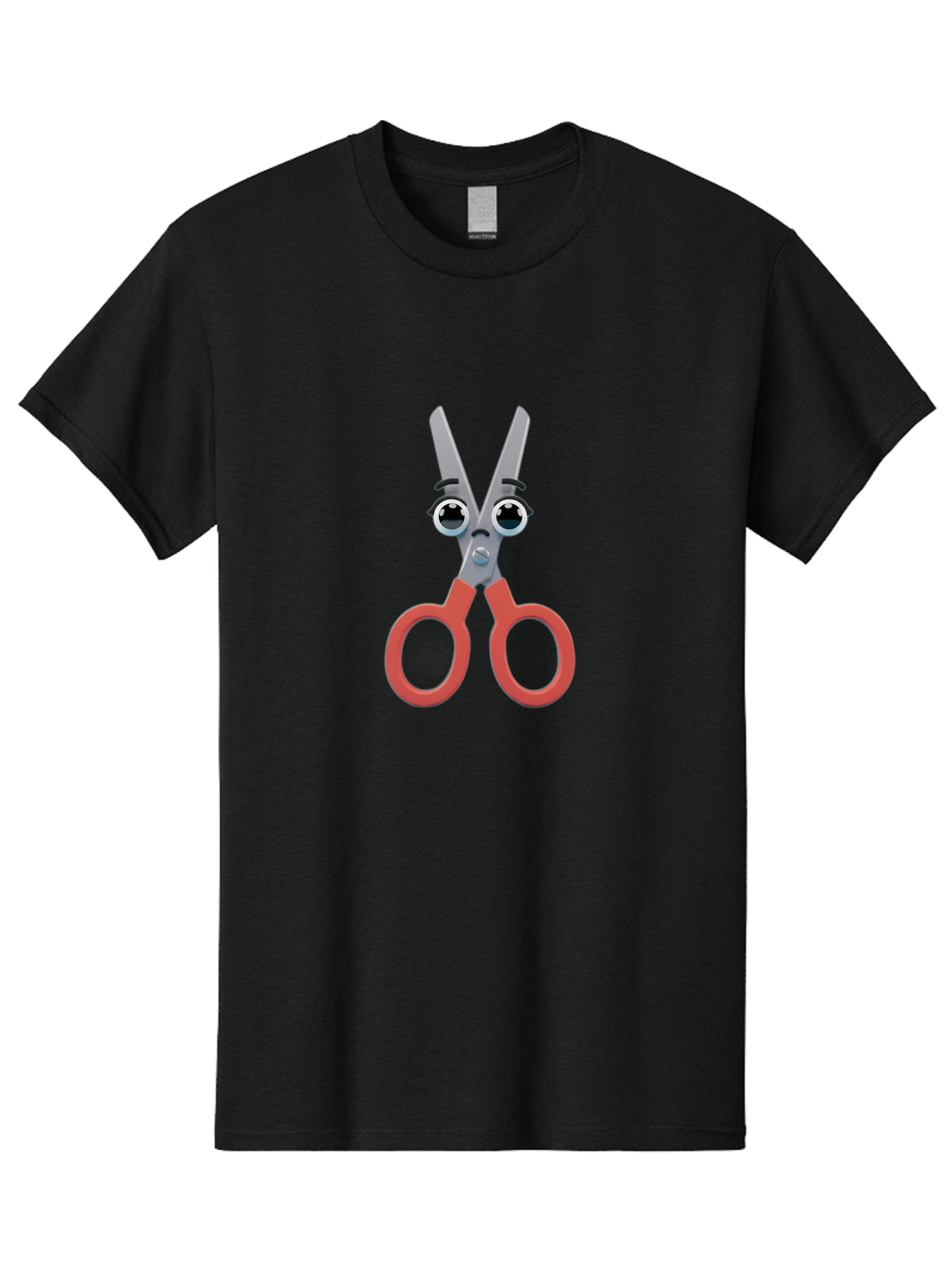 Scissors-1 Men'S Graphic Tee, 100% Cotton, Comfortable Casual Summer Wear, Machine Washable, Cartoon Scissors, Funny Face, Red Handles, Gray Blades, Large Eyes, Surprised Expression, Office Supplies, Craft Tools, Anthropomorphic Object, Bad516 11