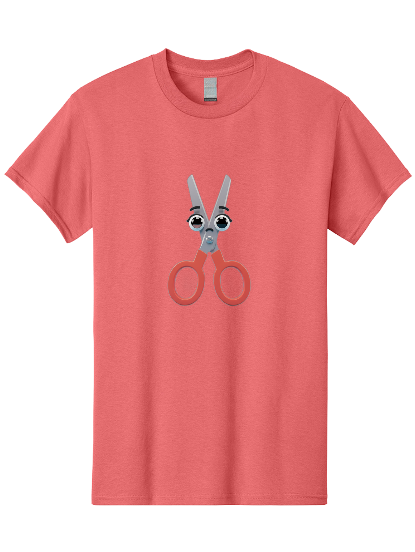 Scissors-1 Men'S Graphic Tee, 100% Cotton, Comfortable Casual Summer Wear, Machine Washable, Cartoon Scissors, Funny Face, Red Handles, Gray Blades, Large Eyes, Surprised Expression, Office Supplies, Craft Tools, Anthropomorphic Object, Bad516 15