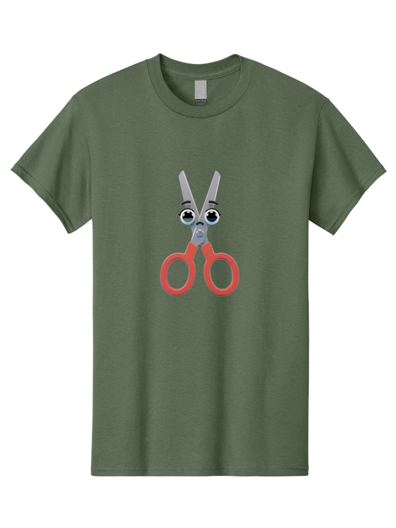 Scissors-1 Men'S Graphic Tee, 100% Cotton, Comfortable Casual Summer Wear, Machine Washable, Cartoon Scissors, Funny Face, Red Handles, Gray Blades, Large Eyes, Surprised Expression, Office Supplies, Craft Tools, Anthropomorphic Object, Bad516 10