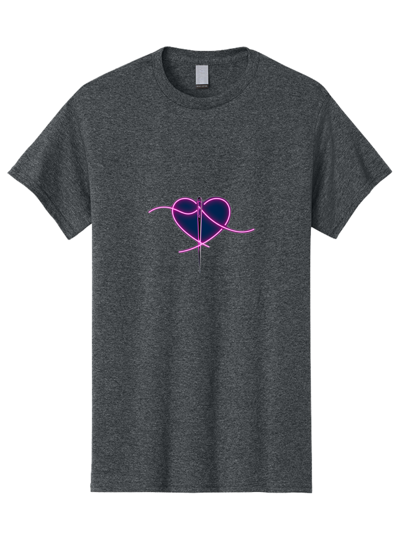 Sewing-Heart-1 Men'S Graphic Tee, 100% Cotton, Comfortable Casual Summer Wear, Machine Washable, Heart Shape, Sewing Needle, Thread, Pink Outline, Dark Blue Heart, Mending Heart, Love Repair, Heart Stitch, Symbolism, Heart Repair, Love Symbol Bad529 1