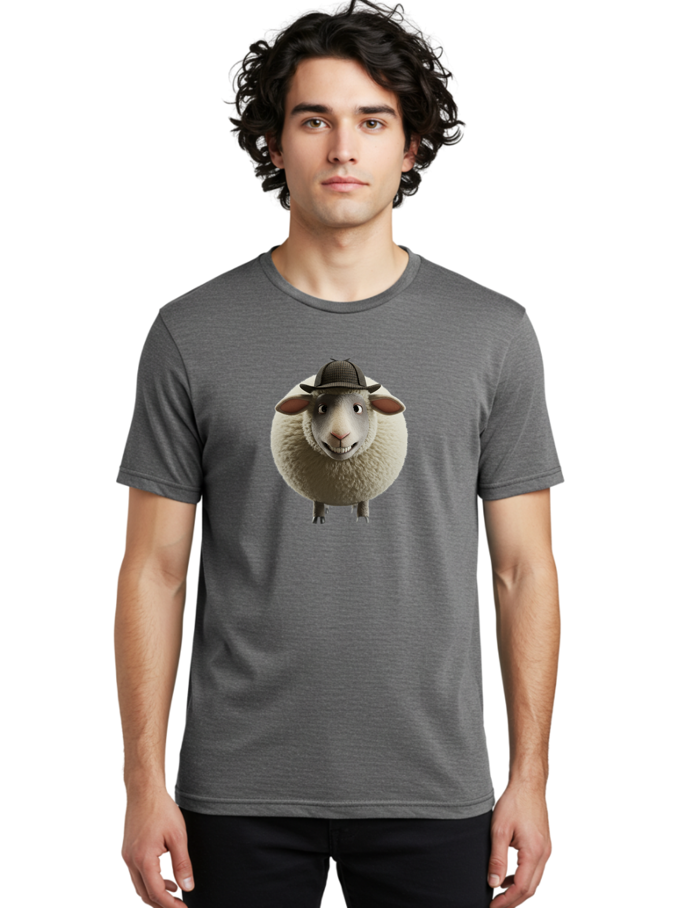 Shaun-The-Sheep-1 Men'S Graphic Tee, 100% Cotton, Comfortable Casual Summer Wear, Machine Washable, Cartoon Sheep, Detective Hat, Humorous Character, 3D Animation, Fluffy Sheep, Funny Animal, Detective Sheep, Fictional Character, Bad536 27