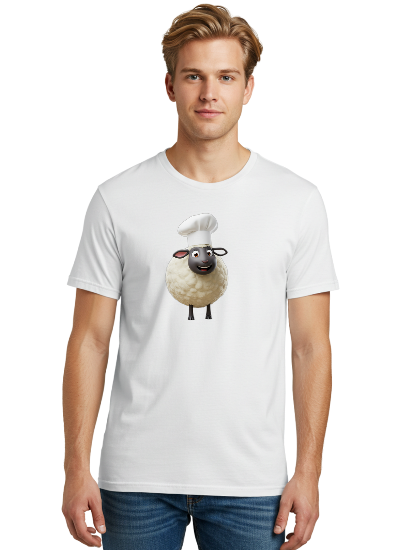 Shaun-The-Sheep-Chef Men'S Graphic Tee, 100% Cotton, Comfortable Casual Summer Wear, Machine Washable, Shaun The Sheep, Chef Hat, Cartoon Character, Cooking, Culinary, Funny Animal, 3D Animation, Character Design, Humorous, Whimsical, Lamb, Bad537 17