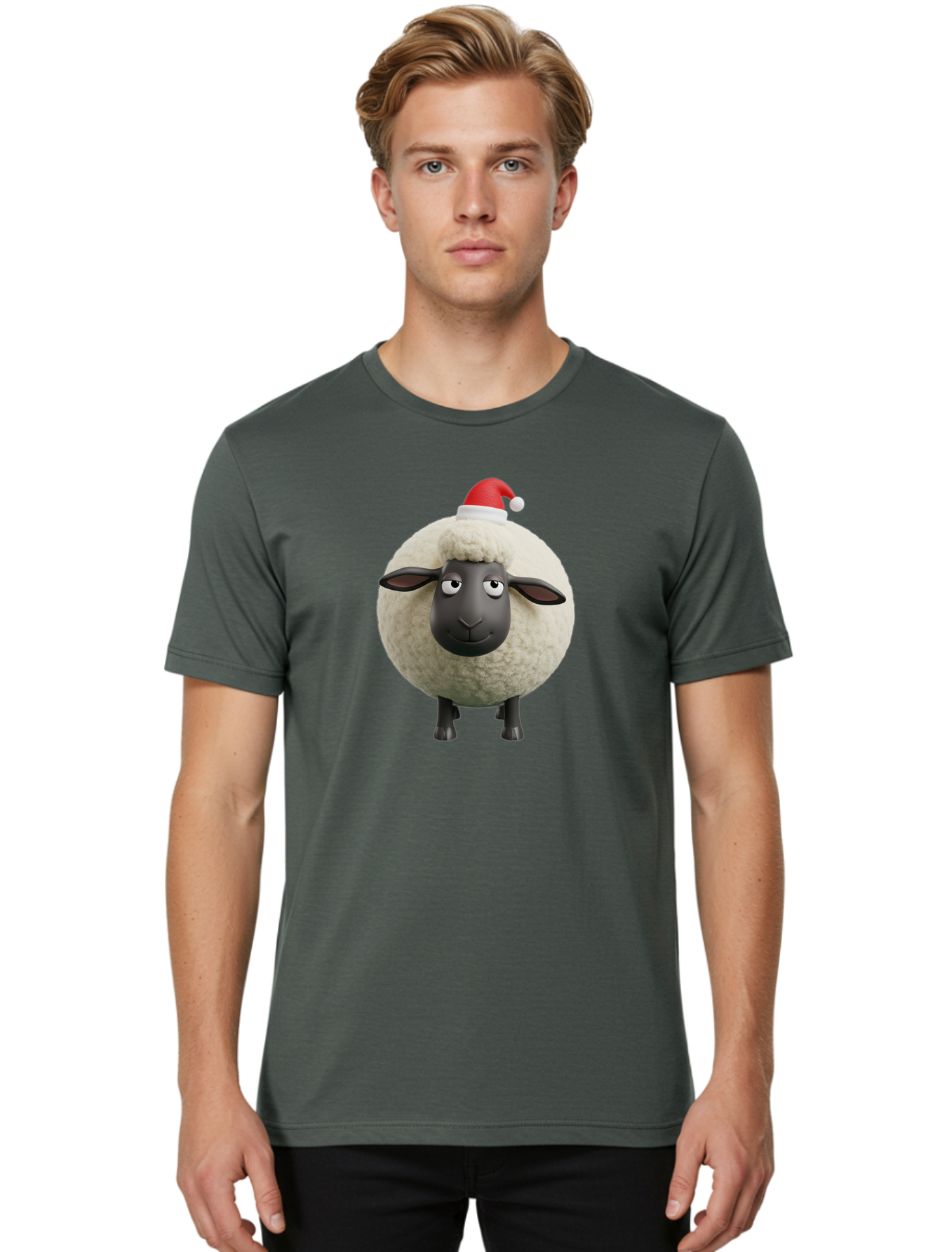 Shaun-The-Sheep-Christmas Men'S Graphic Tee, 100% Cotton, Comfortable Casual Summer Wear, Machine Washable, Cartoon Sheep, Shaun The Sheep, Fluffy White Sheep, Christmas Hat, Red And White Santa Hat, Funny Character, 3D Animation, Bad538 18
