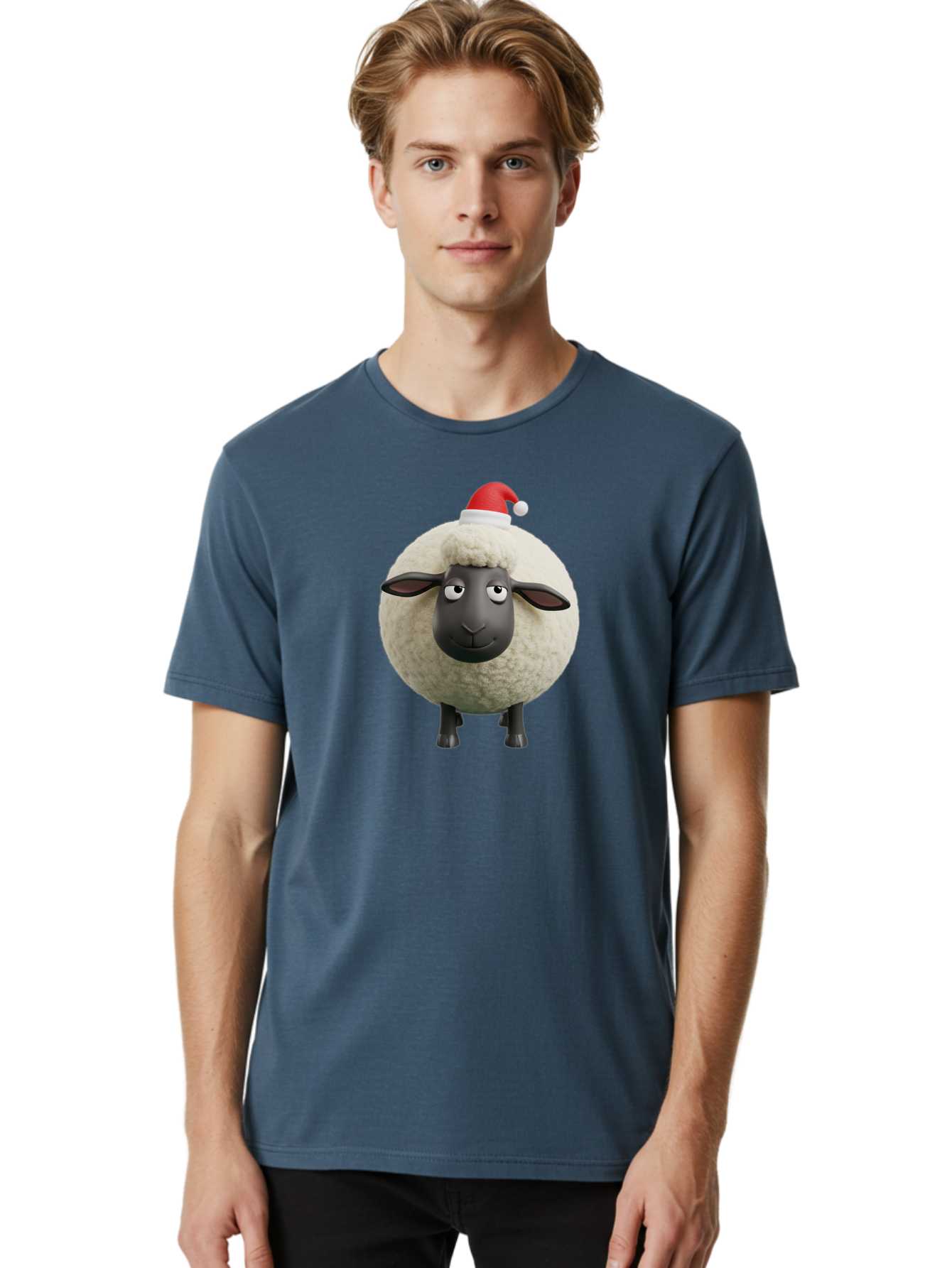 Shaun-The-Sheep-Christmas Men'S Graphic Tee, 100% Cotton, Comfortable Casual Summer Wear, Machine Washable, Cartoon Sheep, Shaun The Sheep, Fluffy White Sheep, Christmas Hat, Red And White Santa Hat, Funny Character, 3D Animation, Bad538 22