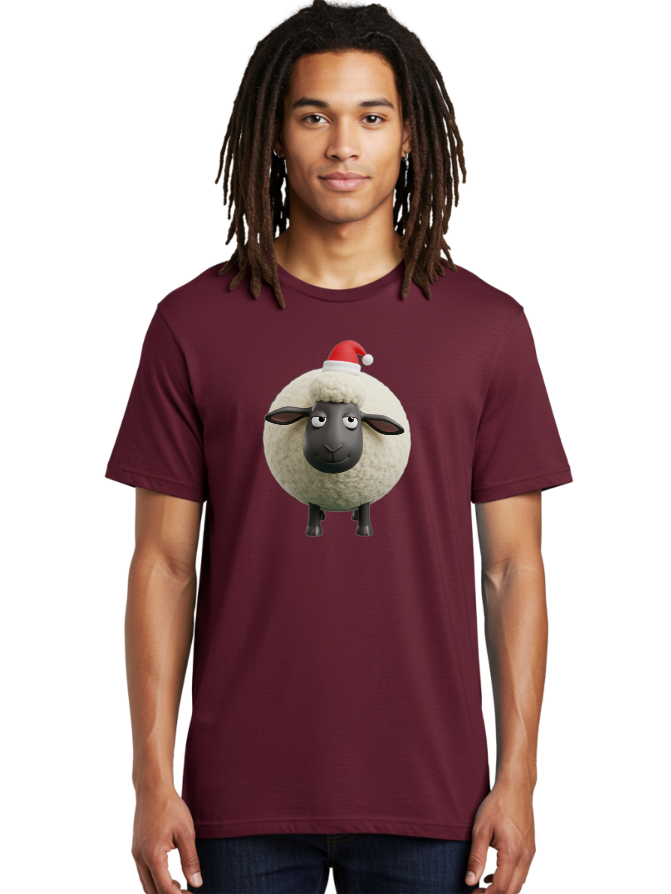 Shaun-The-Sheep-Christmas Men'S Graphic Tee, 100% Cotton, Comfortable Casual Summer Wear, Machine Washable, Cartoon Sheep, Shaun The Sheep, Fluffy White Sheep, Christmas Hat, Red And White Santa Hat, Funny Character, 3D Animation, Bad538 28