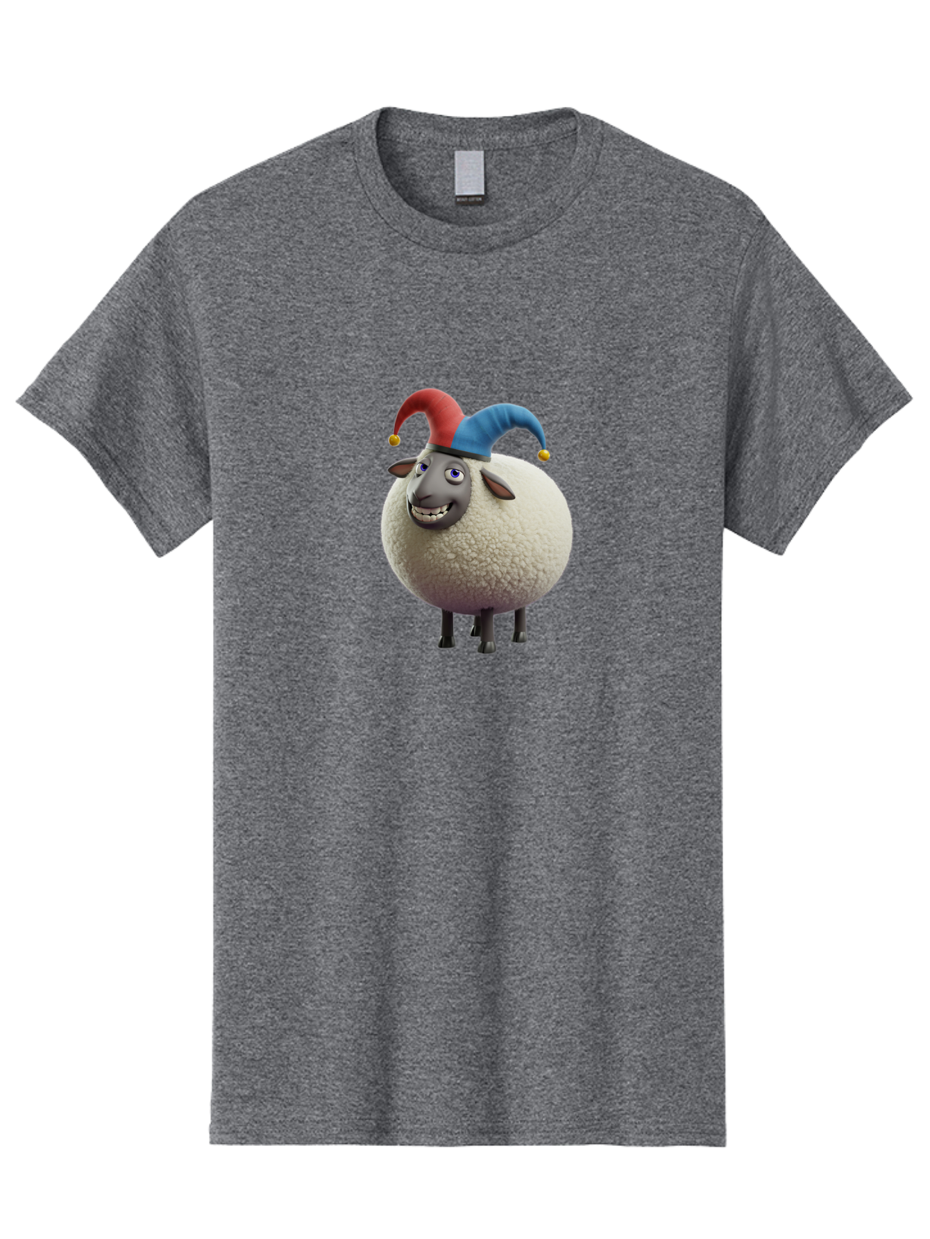 Shaun-The-Sheep-Jester-Hat Men'S Graphic Tee, 100% Cotton, Comfortable Casual Summer Wear, Machine Washable, Cartoon Sheep, Funny Character, Jester Hat, Red And Blue Hat, Animated Animal, Sheep Character, Humorous Illustration, Playful Design Bad539 5