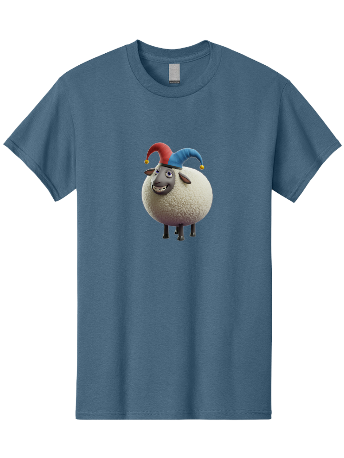 Shaun-The-Sheep-Jester-Hat Men'S Graphic Tee, 100% Cotton, Comfortable Casual Summer Wear, Machine Washable, Cartoon Sheep, Funny Character, Jester Hat, Red And Blue Hat, Animated Animal, Sheep Character, Humorous Illustration, Playful Design Bad539 14