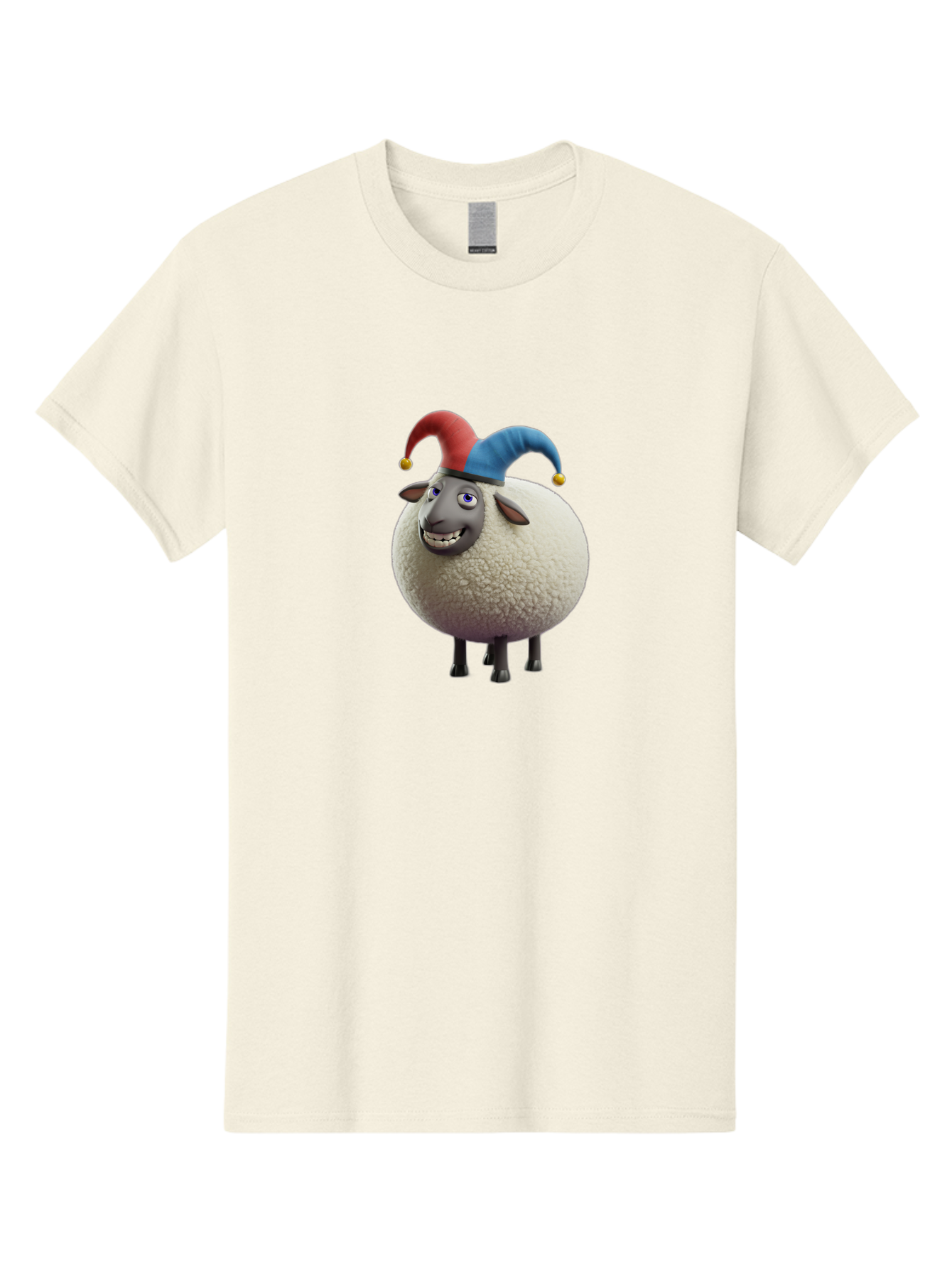 Shaun-The-Sheep-Jester-Hat Men'S Graphic Tee, 100% Cotton, Comfortable Casual Summer Wear, Machine Washable, Cartoon Sheep, Funny Character, Jester Hat, Red And Blue Hat, Animated Animal, Sheep Character, Humorous Illustration, Playful Design Bad539 11