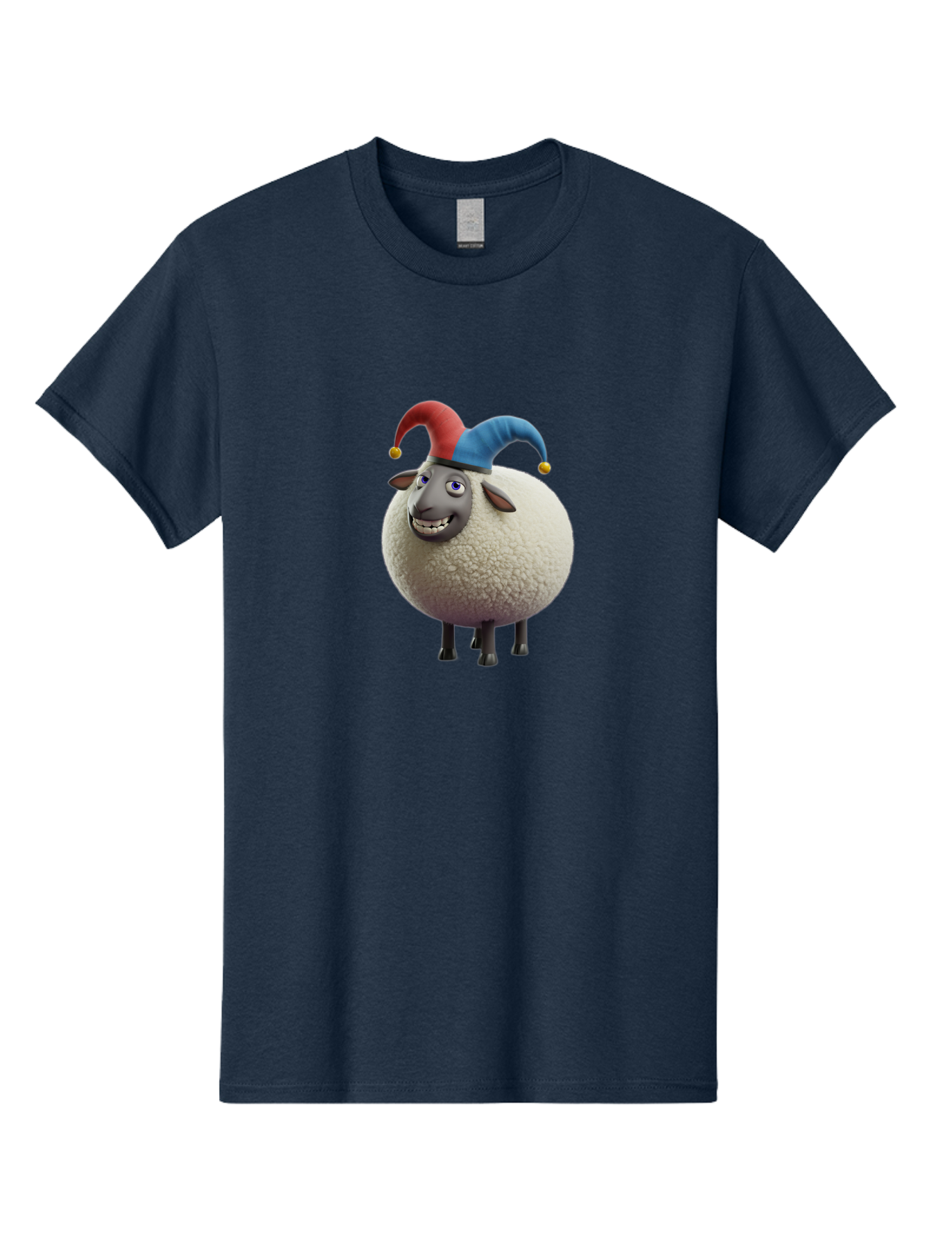 Shaun-The-Sheep-Jester-Hat Men'S Graphic Tee, 100% Cotton, Comfortable Casual Summer Wear, Machine Washable, Cartoon Sheep, Funny Character, Jester Hat, Red And Blue Hat, Animated Animal, Sheep Character, Humorous Illustration, Playful Design Bad539 6