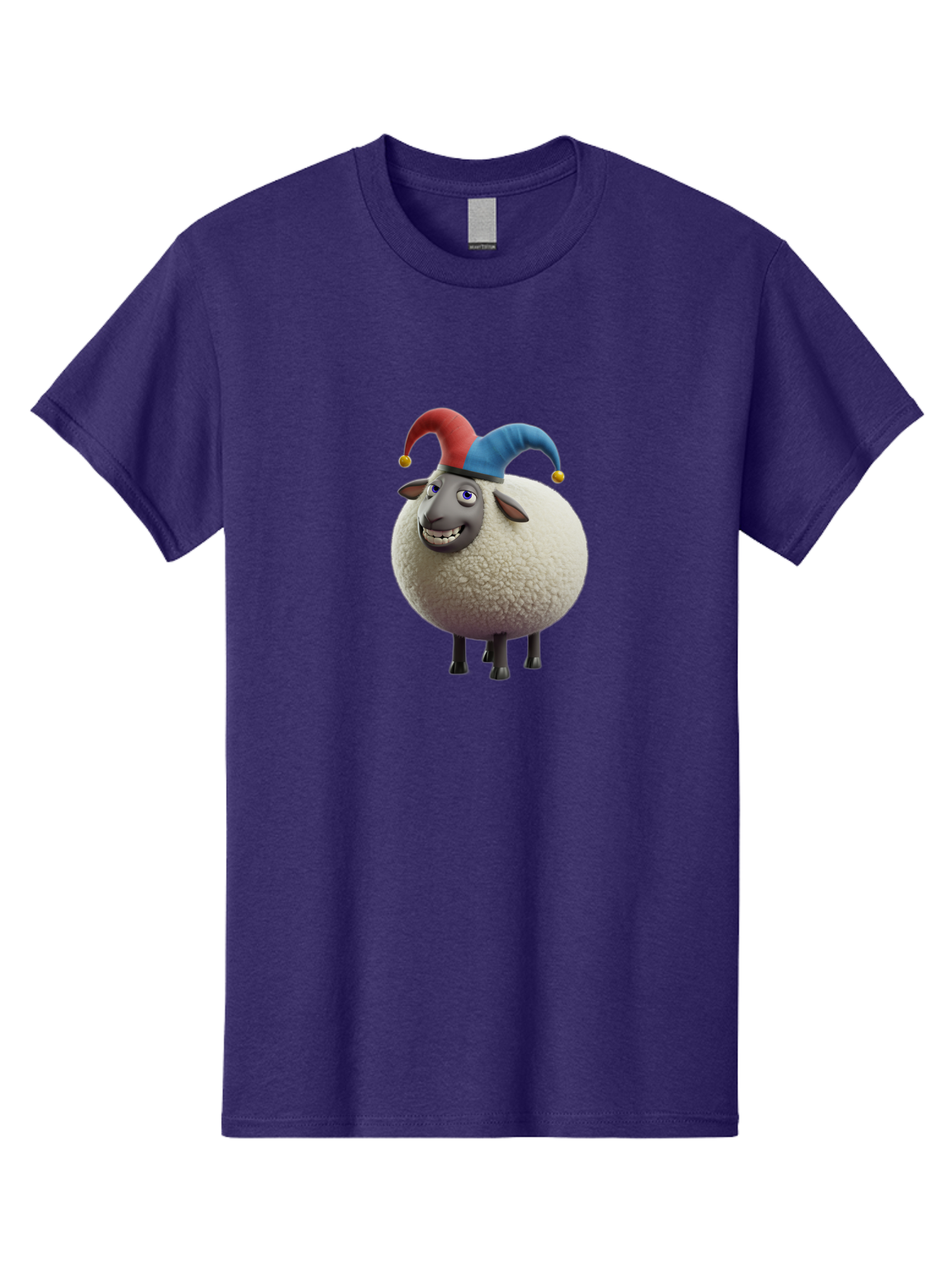 Shaun-The-Sheep-Jester-Hat Men'S Graphic Tee, 100% Cotton, Comfortable Casual Summer Wear, Machine Washable, Cartoon Sheep, Funny Character, Jester Hat, Red And Blue Hat, Animated Animal, Sheep Character, Humorous Illustration, Playful Design Bad539 7