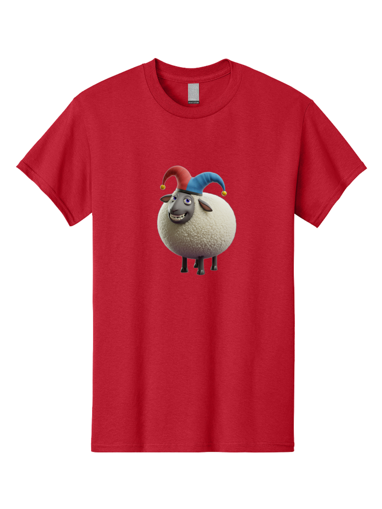 Shaun-The-Sheep-Jester-Hat Men'S Graphic Tee, 100% Cotton, Comfortable Casual Summer Wear, Machine Washable, Cartoon Sheep, Funny Character, Jester Hat, Red And Blue Hat, Animated Animal, Sheep Character, Humorous Illustration, Playful Design Bad539 15
