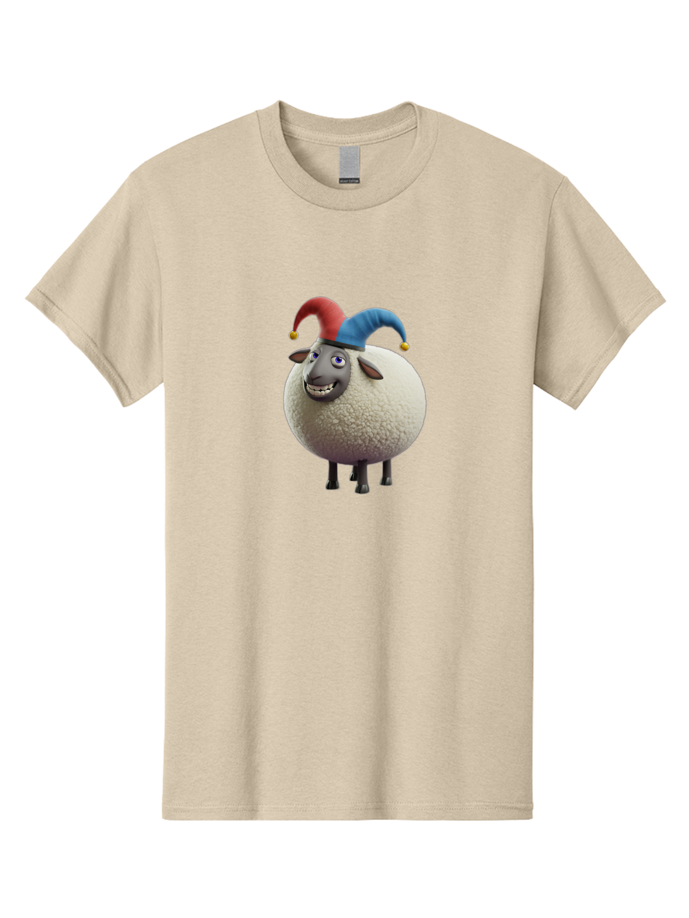 Shaun-The-Sheep-Jester-Hat Men'S Graphic Tee, 100% Cotton, Comfortable Casual Summer Wear, Machine Washable, Cartoon Sheep, Funny Character, Jester Hat, Red And Blue Hat, Animated Animal, Sheep Character, Humorous Illustration, Playful Design Bad539 9