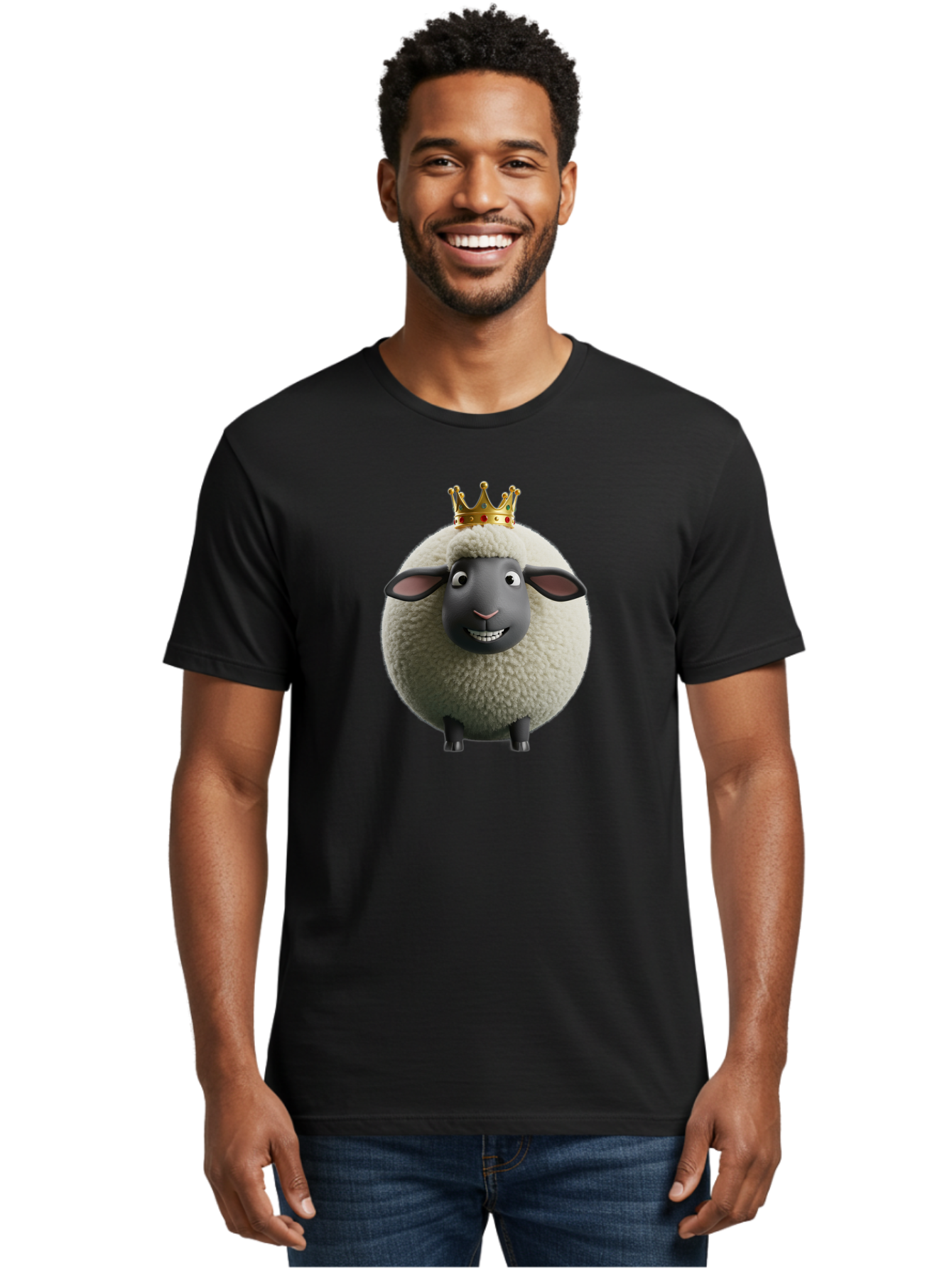 Shaun-The-Sheep-King Men'S Graphic Tee, 100% Cotton, Comfortable Casual Summer Wear, Machine Washable, Cartoon Sheep, Fluffy Sheep, Sheep Wearing Crown, Shaun The Sheep, Comedy Character, Funny Animal, Cute Sheep, Stop Motion Character, Bad540 29