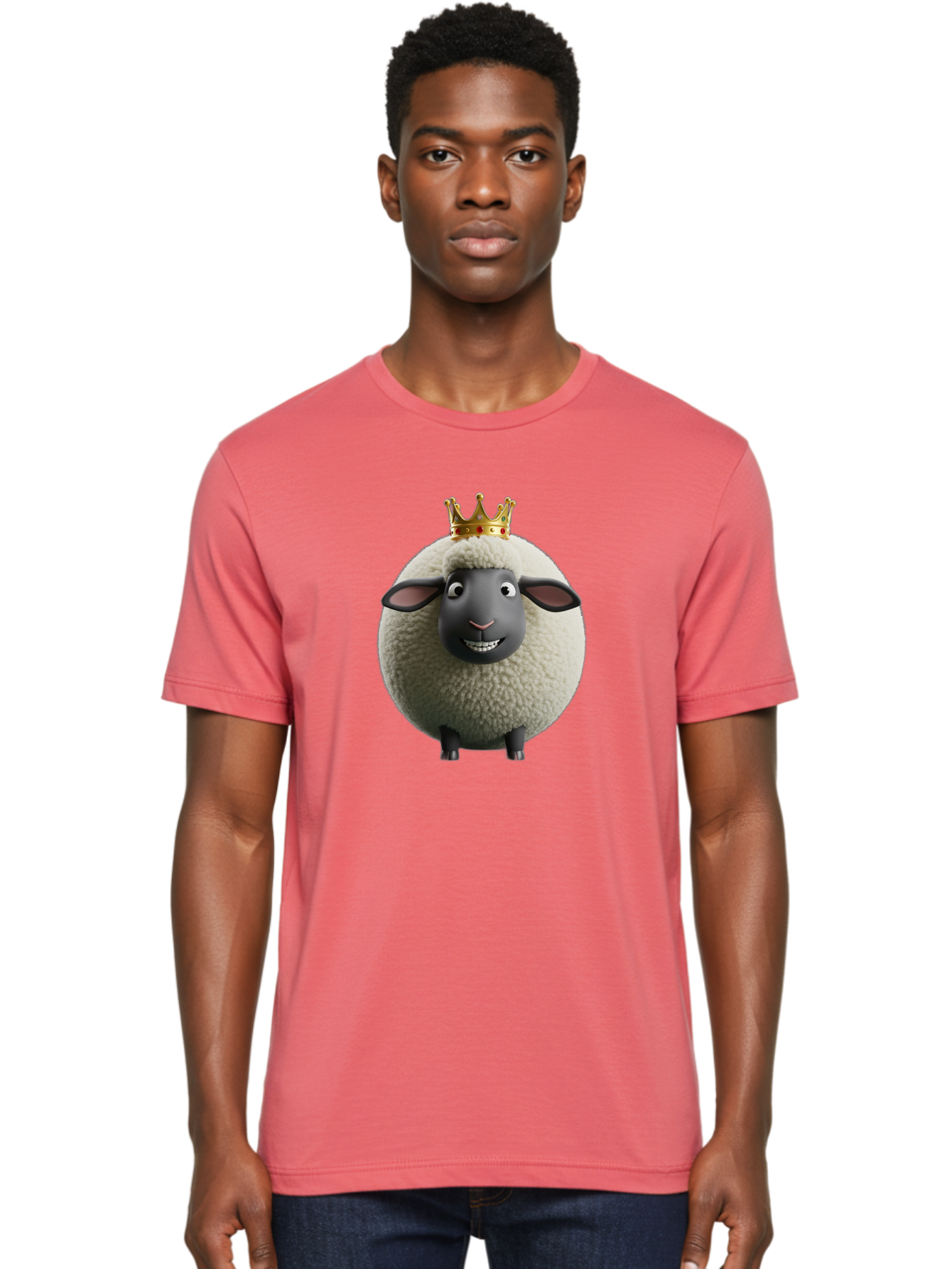Shaun-The-Sheep-King Men'S Graphic Tee, 100% Cotton, Comfortable Casual Summer Wear, Machine Washable, Cartoon Sheep, Fluffy Sheep, Sheep Wearing Crown, Shaun The Sheep, Comedy Character, Funny Animal, Cute Sheep, Stop Motion Character, Bad540 16