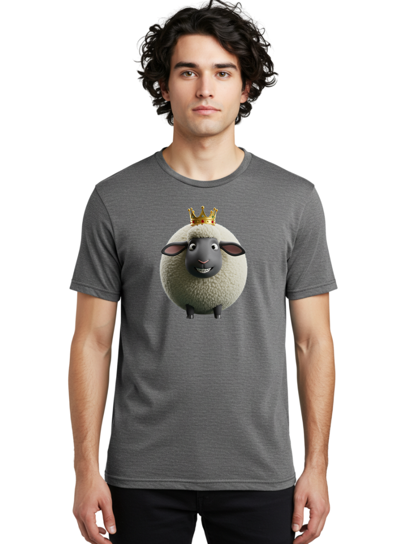 Shaun-The-Sheep-King Men'S Graphic Tee, 100% Cotton, Comfortable Casual Summer Wear, Machine Washable, Cartoon Sheep, Fluffy Sheep, Sheep Wearing Crown, Shaun The Sheep, Comedy Character, Funny Animal, Cute Sheep, Stop Motion Character, Bad540 19
