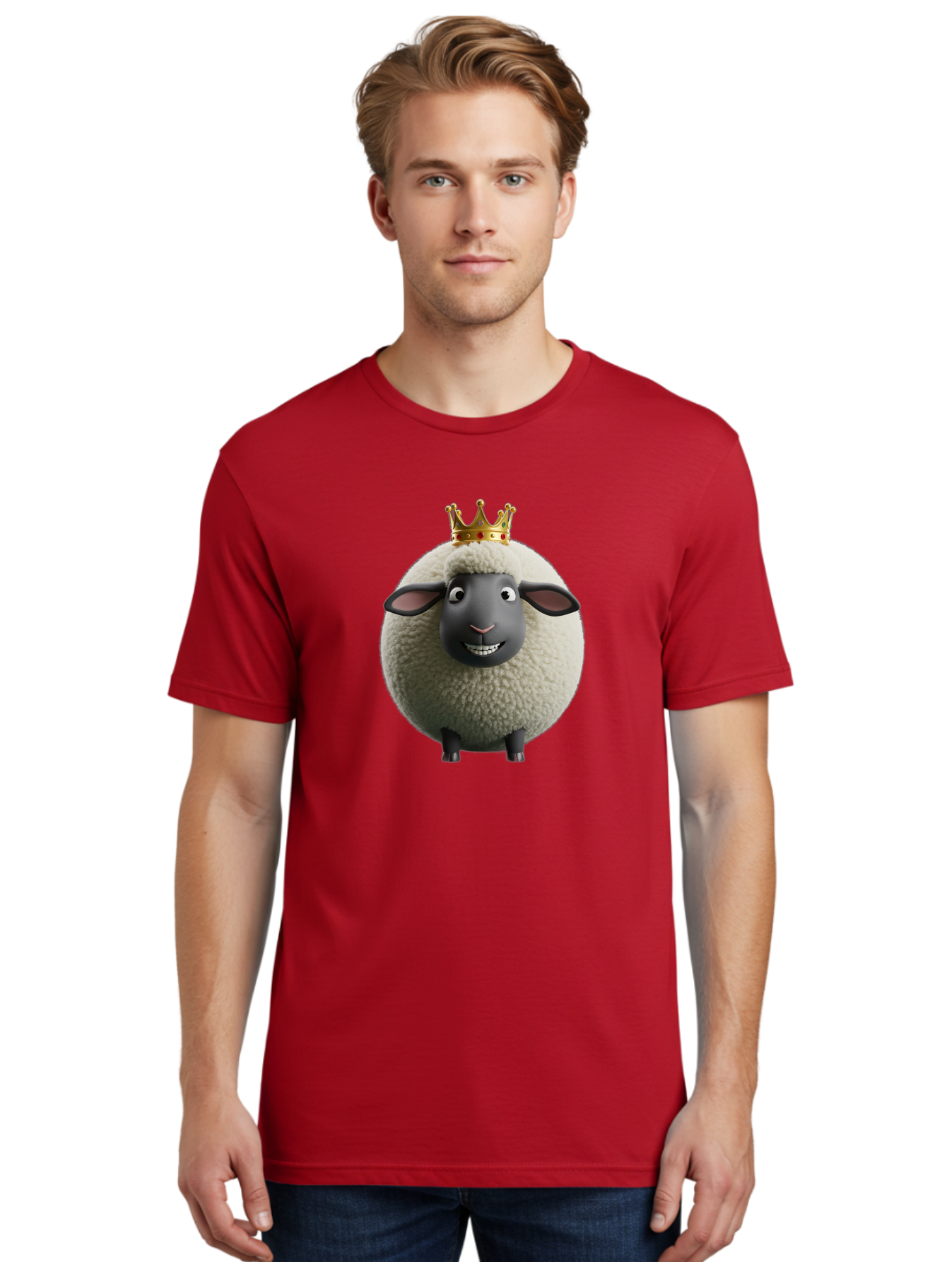 Shaun-The-Sheep-King Men'S Graphic Tee, 100% Cotton, Comfortable Casual Summer Wear, Machine Washable, Cartoon Sheep, Fluffy Sheep, Sheep Wearing Crown, Shaun The Sheep, Comedy Character, Funny Animal, Cute Sheep, Stop Motion Character, Bad540 26