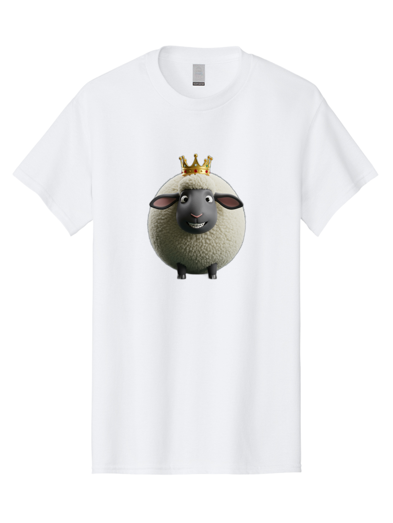 Shaun-The-Sheep-King Men'S Graphic Tee, 100% Cotton, Comfortable Casual Summer Wear, Machine Washable, Cartoon Sheep, Fluffy Sheep, Sheep Wearing Crown, Shaun The Sheep, Comedy Character, Funny Animal, Cute Sheep, Stop Motion Character, Bad540 13