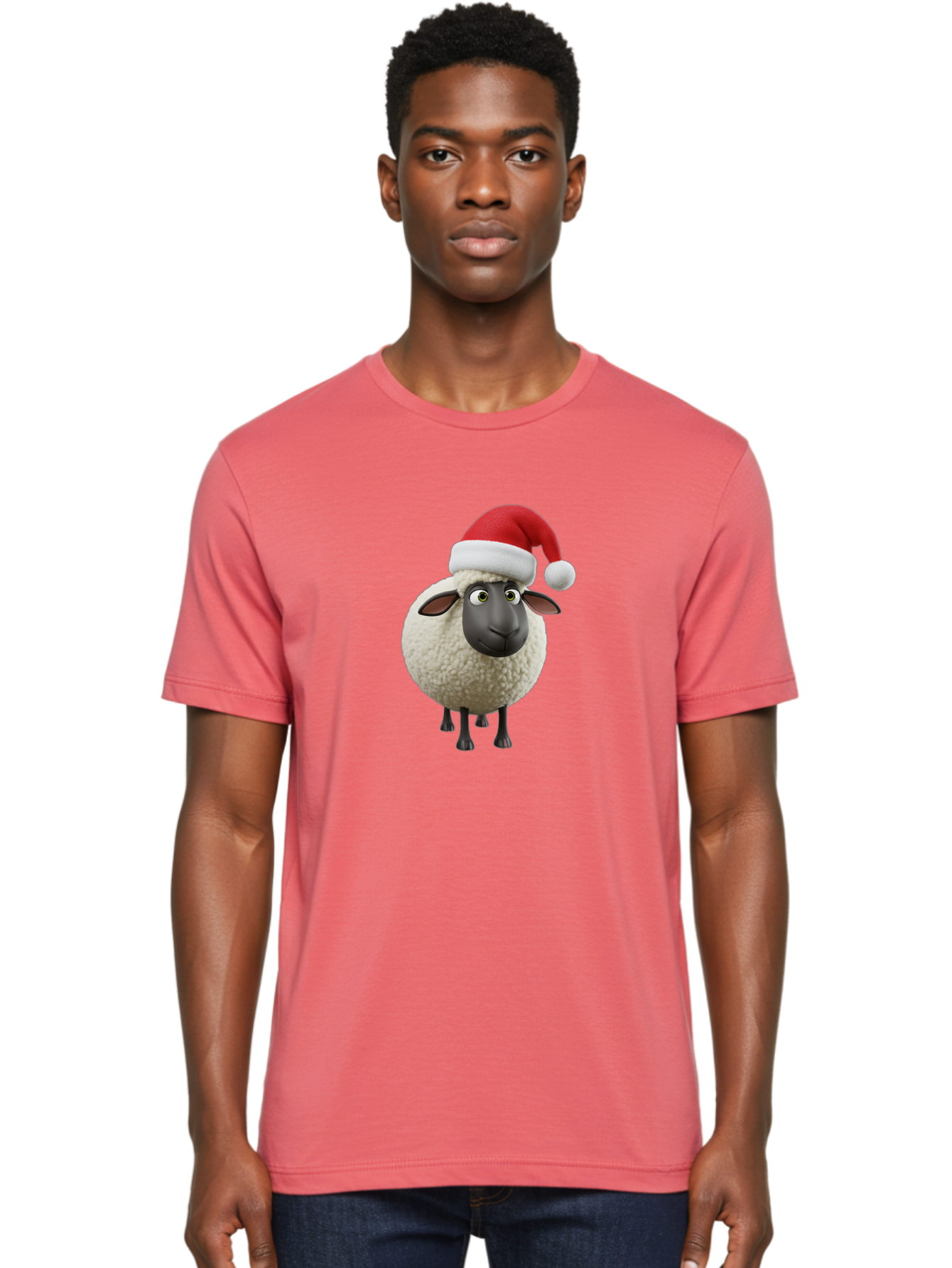 Shaun-The-Sheep-Santa-Hat Men'S Graphic Tee, 100% Cotton, Comfortable Casual Summer Wear, Machine Washable, Shaun The Sheep, Christmas Sheep, Santa Hat Sheep, Festive Cartoon Character, Holiday Fun, Animated Sheep, Merry Christmas, Bad541 27