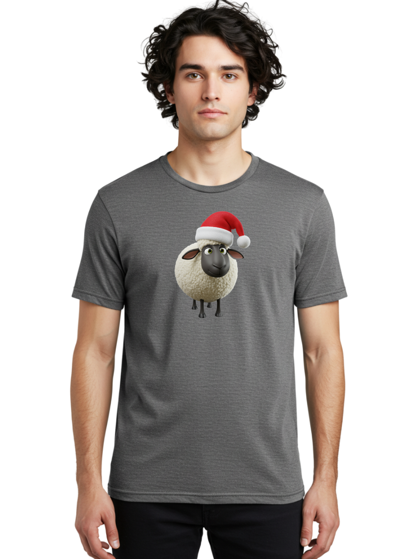Shaun-The-Sheep-Santa-Hat Men'S Graphic Tee, 100% Cotton, Comfortable Casual Summer Wear, Machine Washable, Shaun The Sheep, Christmas Sheep, Santa Hat Sheep, Festive Cartoon Character, Holiday Fun, Animated Sheep, Merry Christmas, Bad541 18