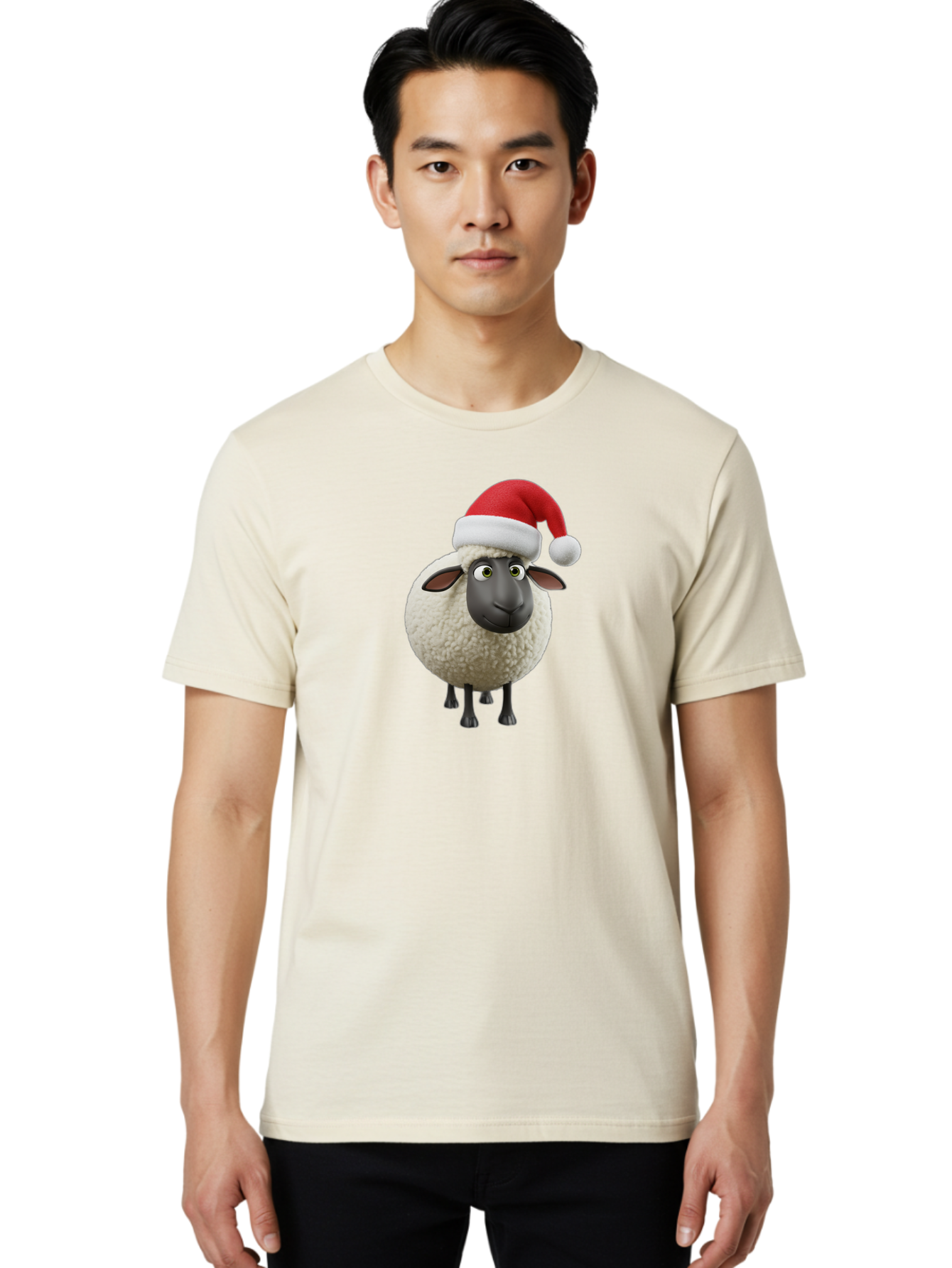 Shaun-The-Sheep-Santa-Hat Men'S Graphic Tee, 100% Cotton, Comfortable Casual Summer Wear, Machine Washable, Shaun The Sheep, Christmas Sheep, Santa Hat Sheep, Festive Cartoon Character, Holiday Fun, Animated Sheep, Merry Christmas, Bad541 24