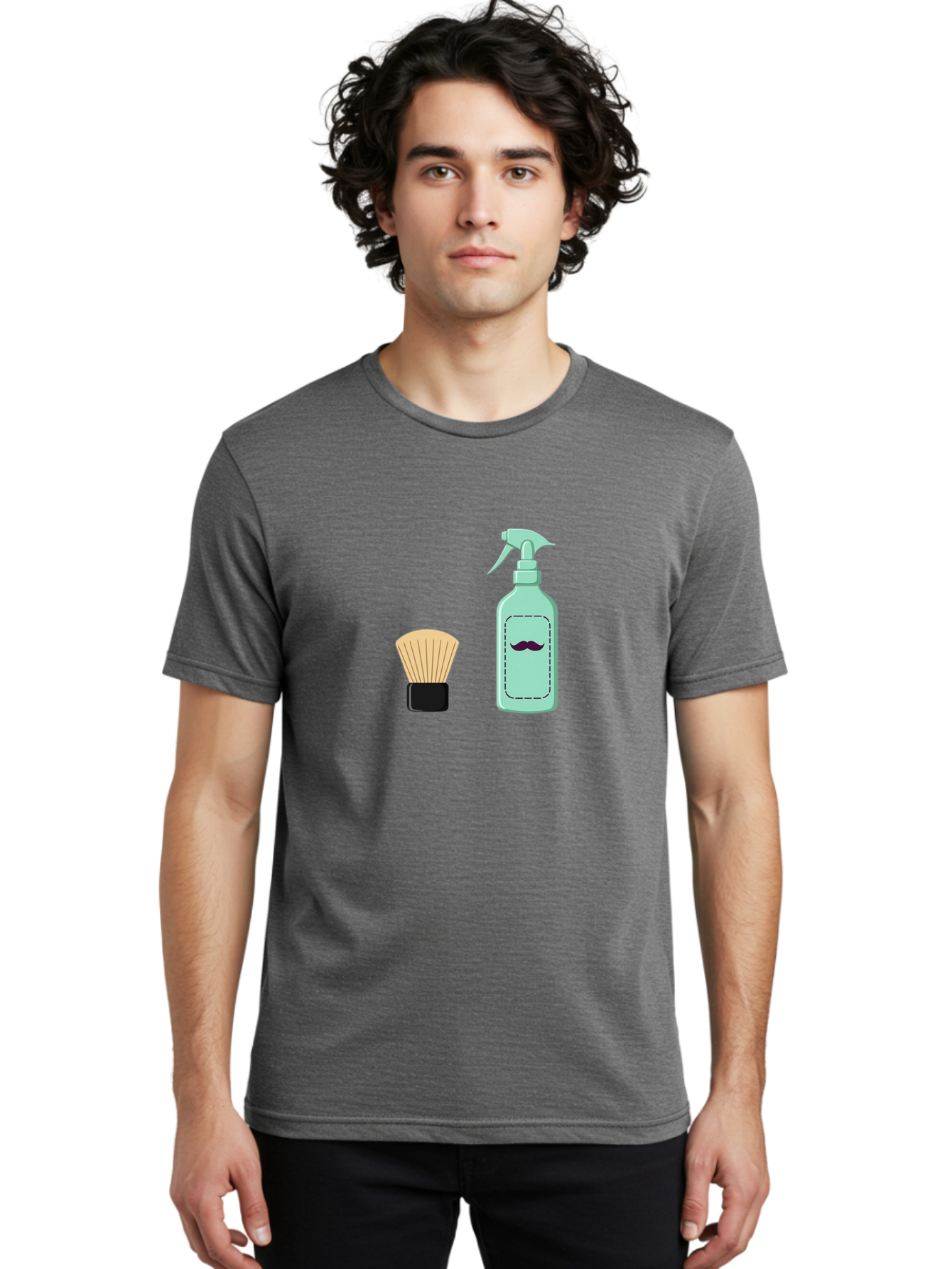 Shaving-Brush-And-Spray-Bottle Men'S Graphic Tee, 100% Cotton, Comfortable Casual Summer Wear, Machine Washable, Shaving Brush, Shaving Kit, Mustache Grooming, Men'S Grooming Products, Personal Care, Grooming Accessories, Shaving Essentials, Bad543 16