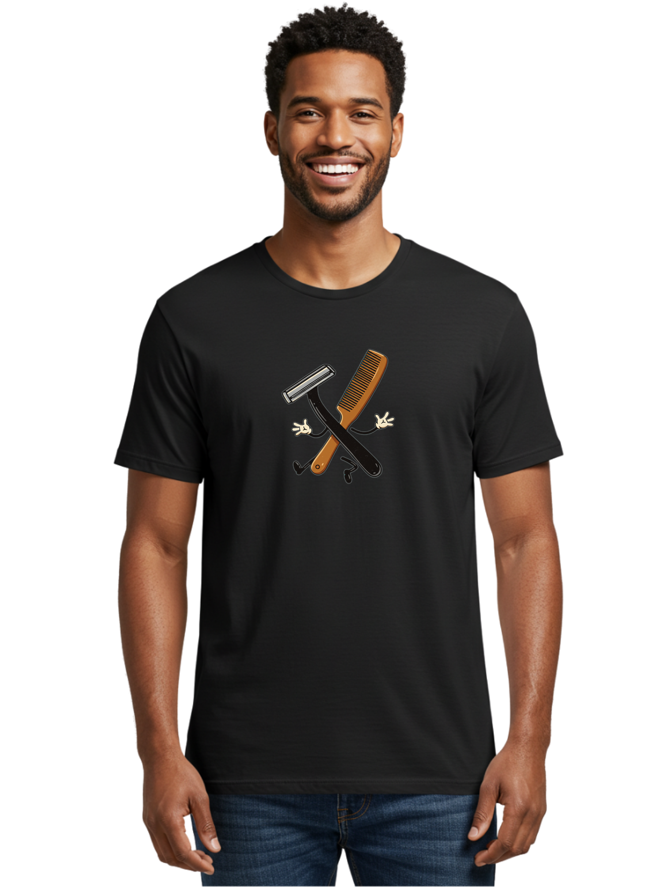 Shaving-Razor-Comb Men'S Graphic Tee, 100% Cotton, Comfortable Casual Summer Wear, Machine Washable, Shaving Razor And Comb, Grooming Tools, Barber Supplies, Men'S Grooming, Shaving Accessories, Styling Comb Bad547 24