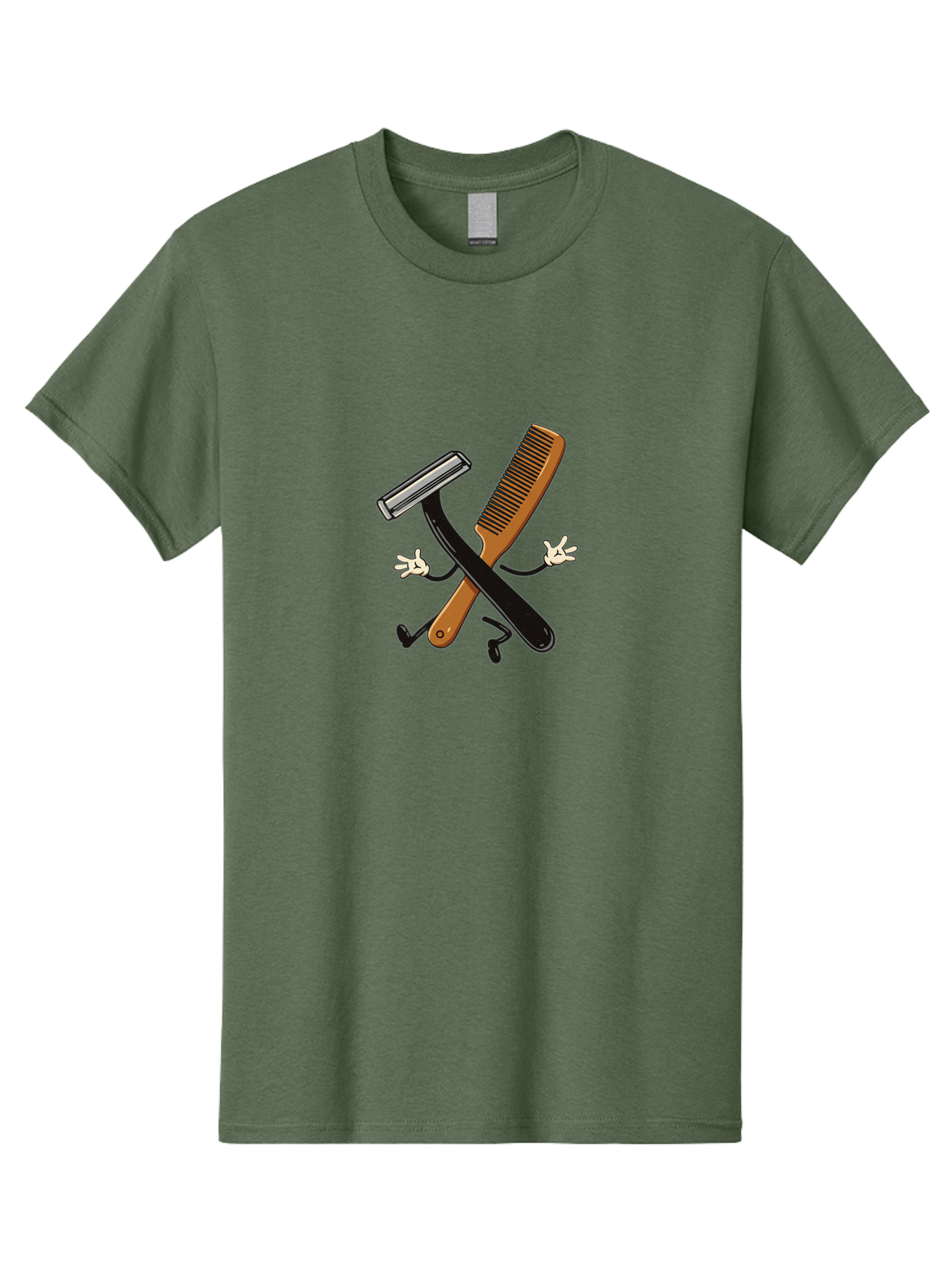 Shaving-Razor-Comb Men'S Graphic Tee, 100% Cotton, Comfortable Casual Summer Wear, Machine Washable, Shaving Razor And Comb, Grooming Tools, Barber Supplies, Men'S Grooming, Shaving Accessories, Styling Comb Bad547 3