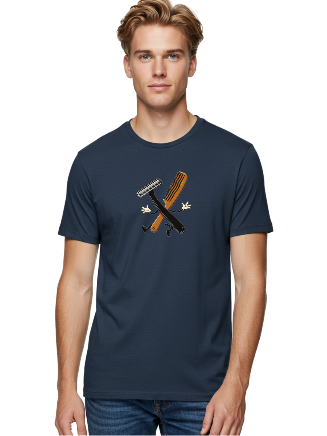 Shaving-Razor-Comb Men'S Graphic Tee, 100% Cotton, Comfortable Casual Summer Wear, Machine Washable, Shaving Razor And Comb, Grooming Tools, Barber Supplies, Men'S Grooming, Shaving Accessories, Styling Comb Bad547 29