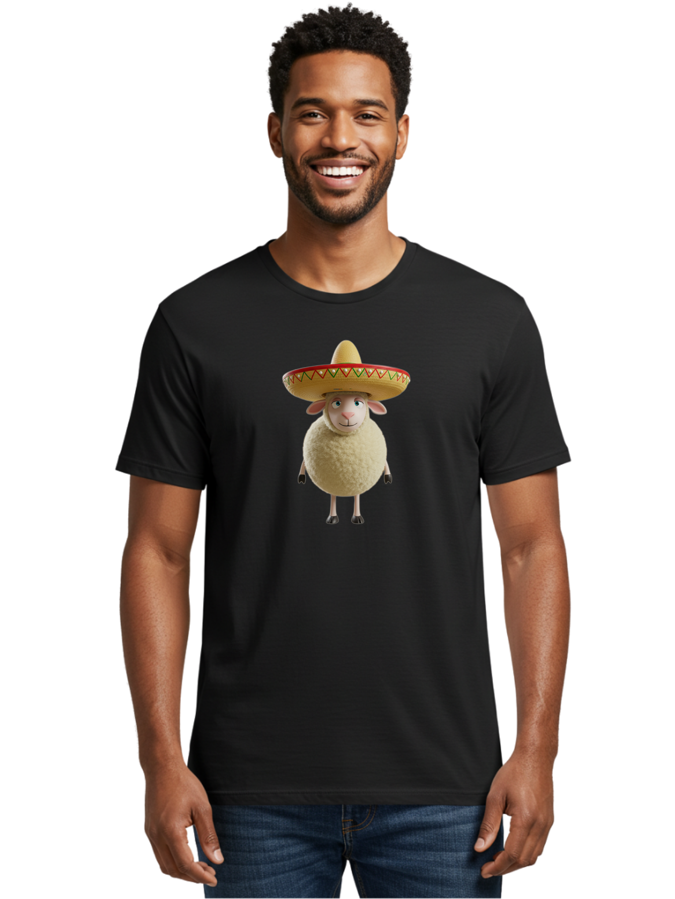 Sheep-In-Sombrero Men'S Graphic Tee, 100% Cotton, Comfortable Casual Summer Wear, Machine Washable, Cartoon Sheep Wearing Sombrero, Funny Animal, Humorous Illustration, Playful Character, Whimsical Design, Sheep In Hat Bad551 27