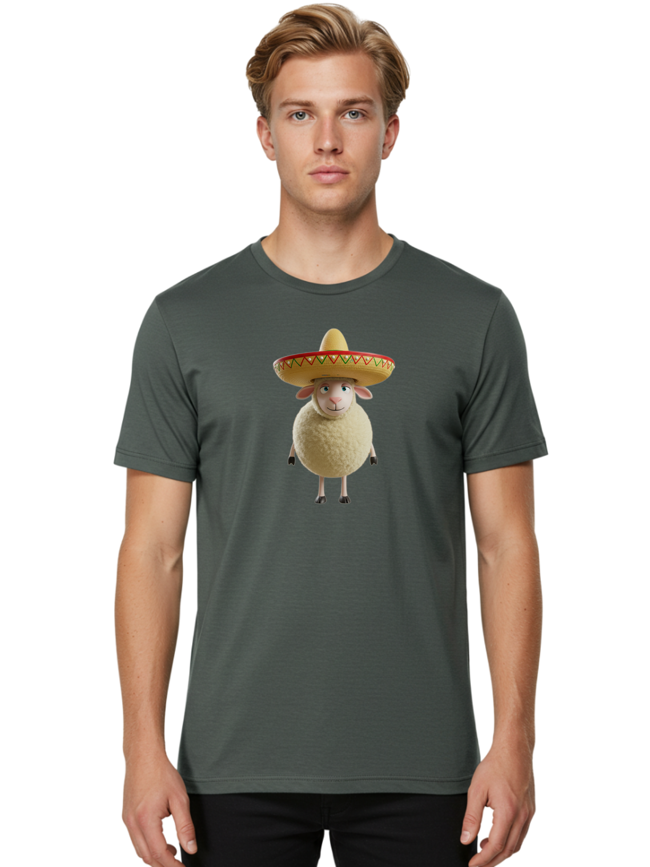 Sheep-In-Sombrero Men'S Graphic Tee, 100% Cotton, Comfortable Casual Summer Wear, Machine Washable, Cartoon Sheep Wearing Sombrero, Funny Animal, Humorous Illustration, Playful Character, Whimsical Design, Sheep In Hat Bad551 24
