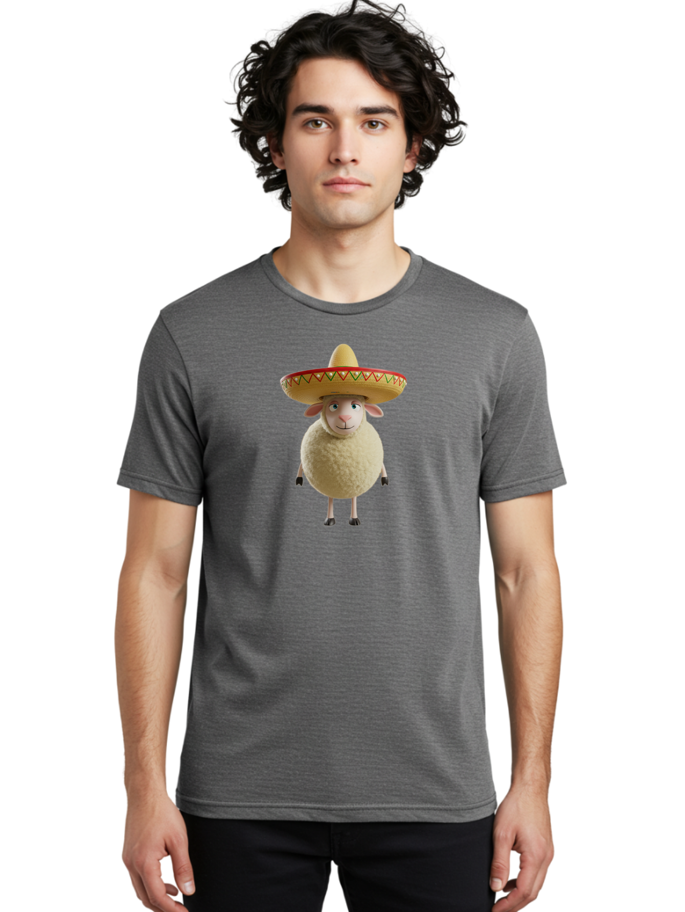 Sheep-In-Sombrero Men'S Graphic Tee, 100% Cotton, Comfortable Casual Summer Wear, Machine Washable, Cartoon Sheep Wearing Sombrero, Funny Animal, Humorous Illustration, Playful Character, Whimsical Design, Sheep In Hat Bad551 25