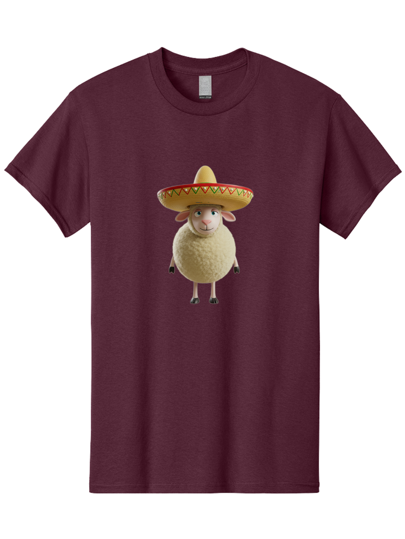 Sheep-In-Sombrero Men'S Graphic Tee, 100% Cotton, Comfortable Casual Summer Wear, Machine Washable, Cartoon Sheep Wearing Sombrero, Funny Animal, Humorous Illustration, Playful Character, Whimsical Design, Sheep In Hat Bad551 3