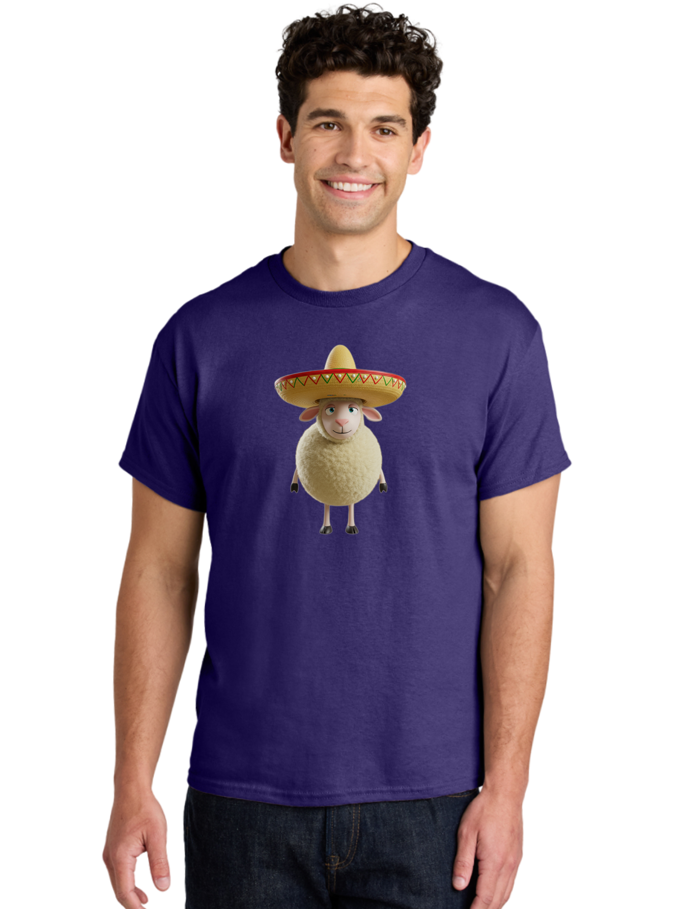 Sheep-In-Sombrero Men'S Graphic Tee, 100% Cotton, Comfortable Casual Summer Wear, Machine Washable, Cartoon Sheep Wearing Sombrero, Funny Animal, Humorous Illustration, Playful Character, Whimsical Design, Sheep In Hat Bad551 21
