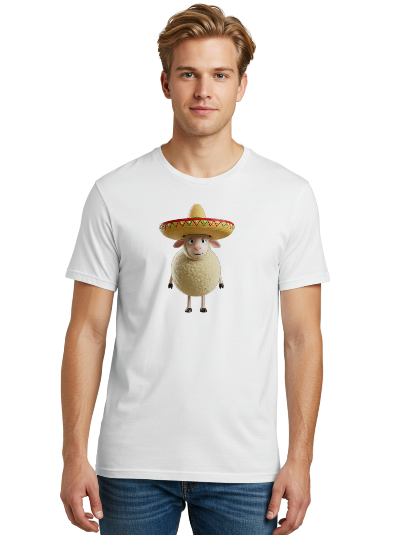 Sheep-In-Sombrero Men'S Graphic Tee, 100% Cotton, Comfortable Casual Summer Wear, Machine Washable, Cartoon Sheep Wearing Sombrero, Funny Animal, Humorous Illustration, Playful Character, Whimsical Design, Sheep In Hat Bad551 26