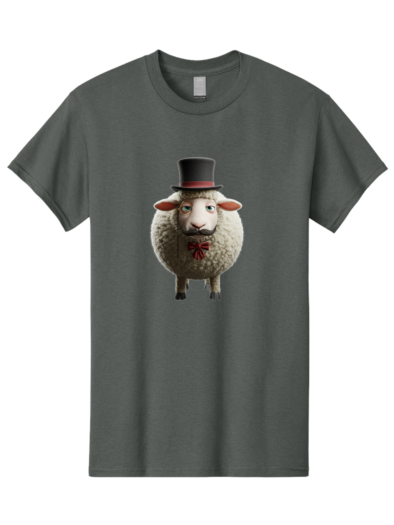 Sheep-In-Top-Hat-1 Men'S Graphic Tee, 100% Cotton, Comfortable Casual Summer Wear, Machine Washable, Sheep In A Top Hat, Cartoon Character, Funny Animal, Red Bow Tie, Black Mustache, Fluffy Sheep, Humorous Illustration, Whimsical Design, Bad552 12