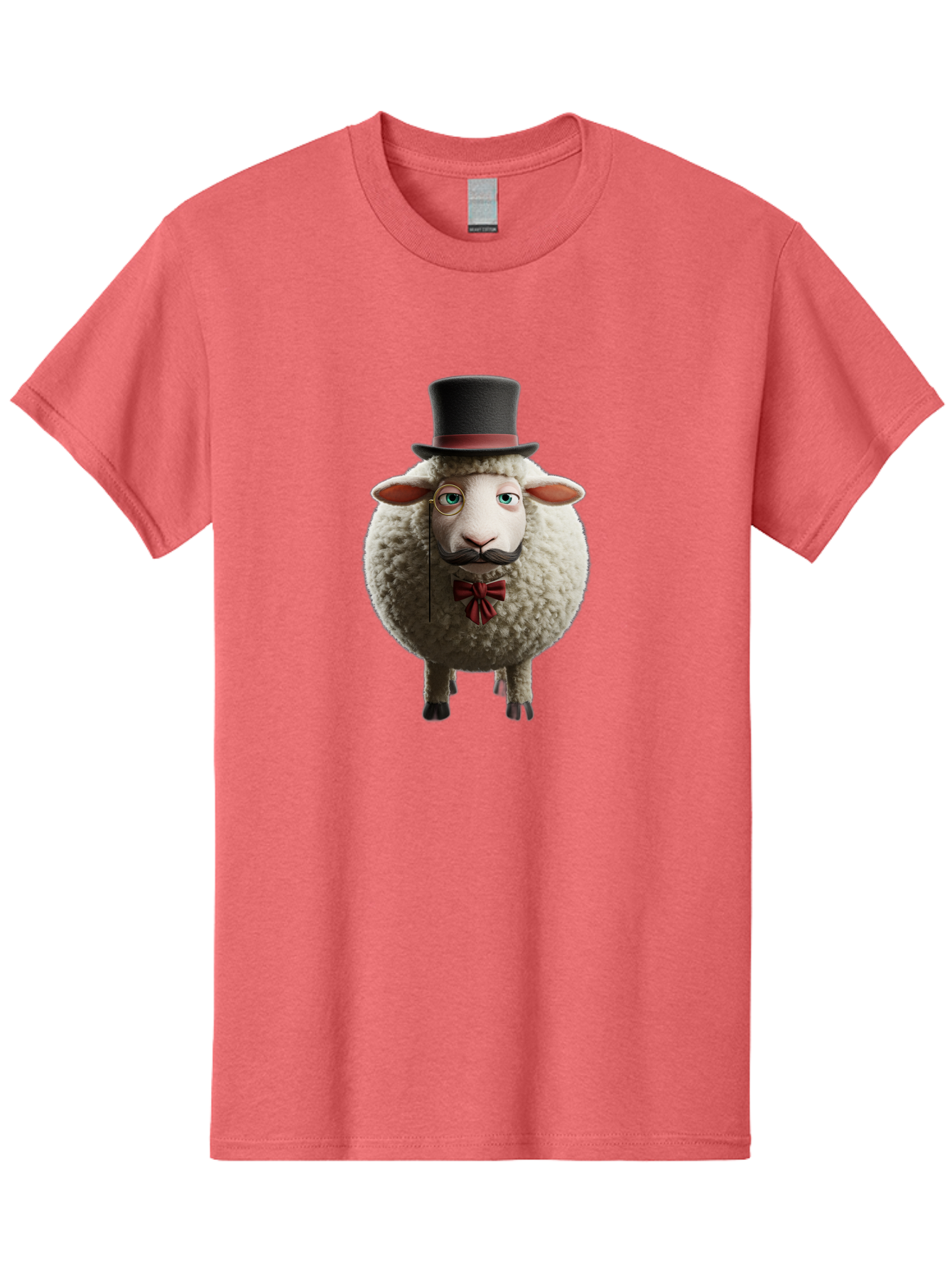 Sheep-In-Top-Hat-1 Men'S Graphic Tee, 100% Cotton, Comfortable Casual Summer Wear, Machine Washable, Sheep In A Top Hat, Cartoon Character, Funny Animal, Red Bow Tie, Black Mustache, Fluffy Sheep, Humorous Illustration, Whimsical Design, Bad552 10