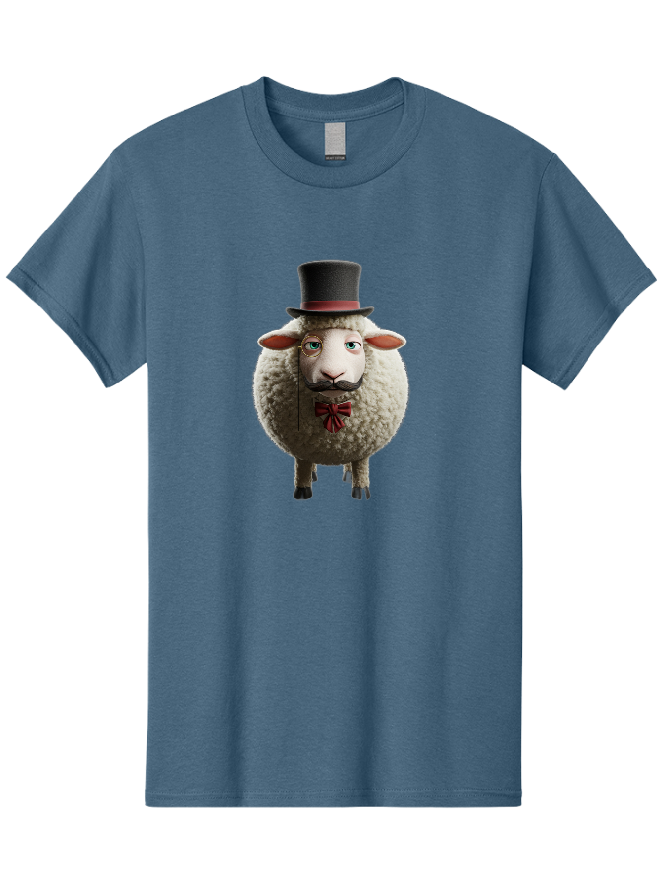 Sheep-In-Top-Hat-1 Men'S Graphic Tee, 100% Cotton, Comfortable Casual Summer Wear, Machine Washable, Sheep In A Top Hat, Cartoon Character, Funny Animal, Red Bow Tie, Black Mustache, Fluffy Sheep, Humorous Illustration, Whimsical Design, Bad552 5
