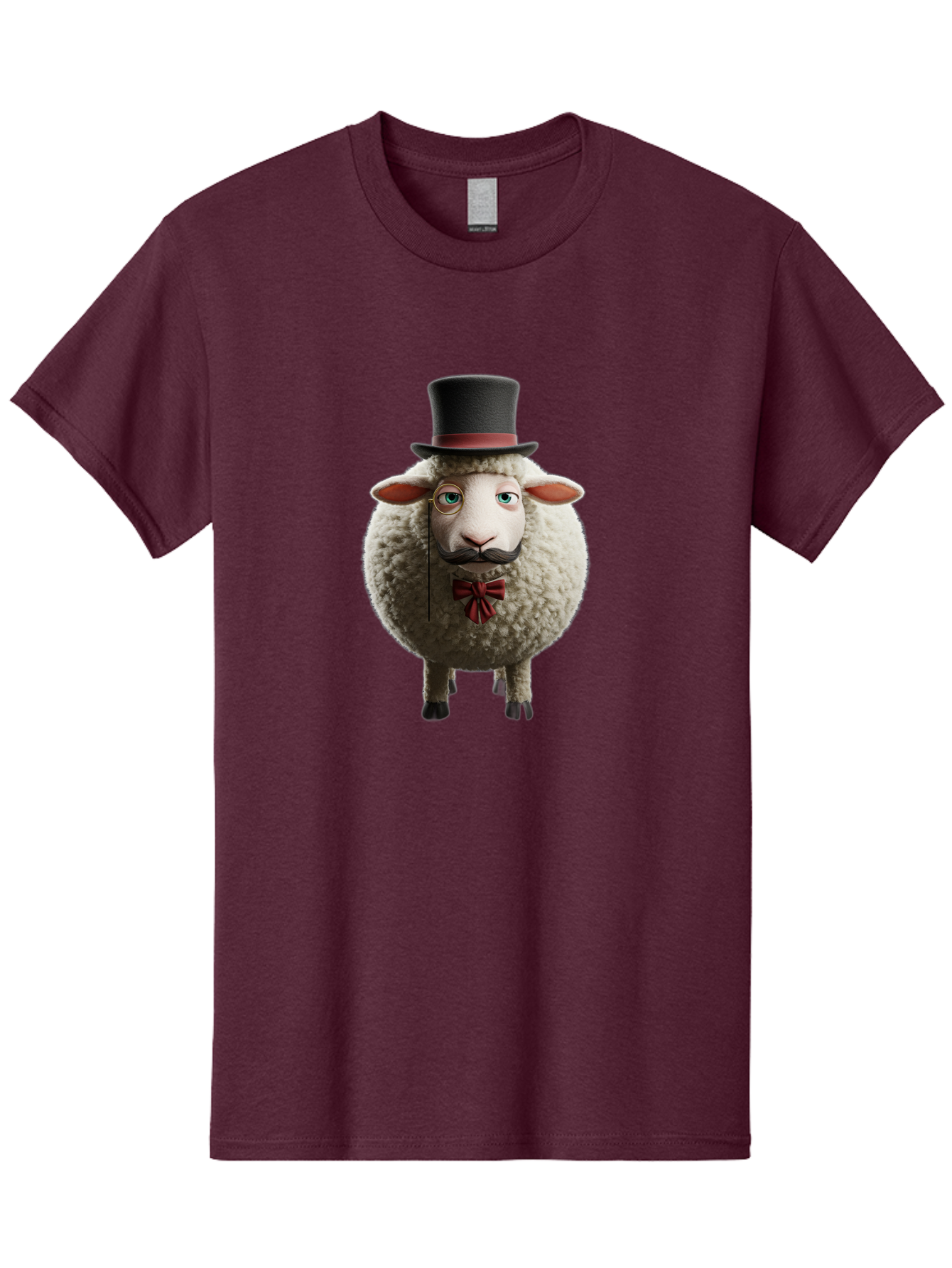 Sheep-In-Top-Hat-1 Men'S Graphic Tee, 100% Cotton, Comfortable Casual Summer Wear, Machine Washable, Sheep In A Top Hat, Cartoon Character, Funny Animal, Red Bow Tie, Black Mustache, Fluffy Sheep, Humorous Illustration, Whimsical Design, Bad552 14