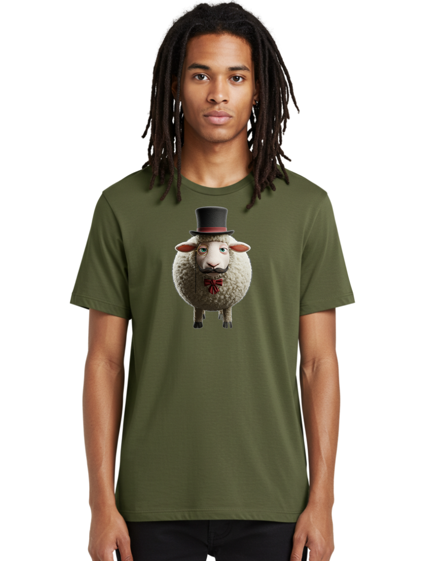 Sheep-In-Top-Hat-1 Men'S Graphic Tee, 100% Cotton, Comfortable Casual Summer Wear, Machine Washable, Sheep In A Top Hat, Cartoon Character, Funny Animal, Red Bow Tie, Black Mustache, Fluffy Sheep, Humorous Illustration, Whimsical Design, Bad552 24