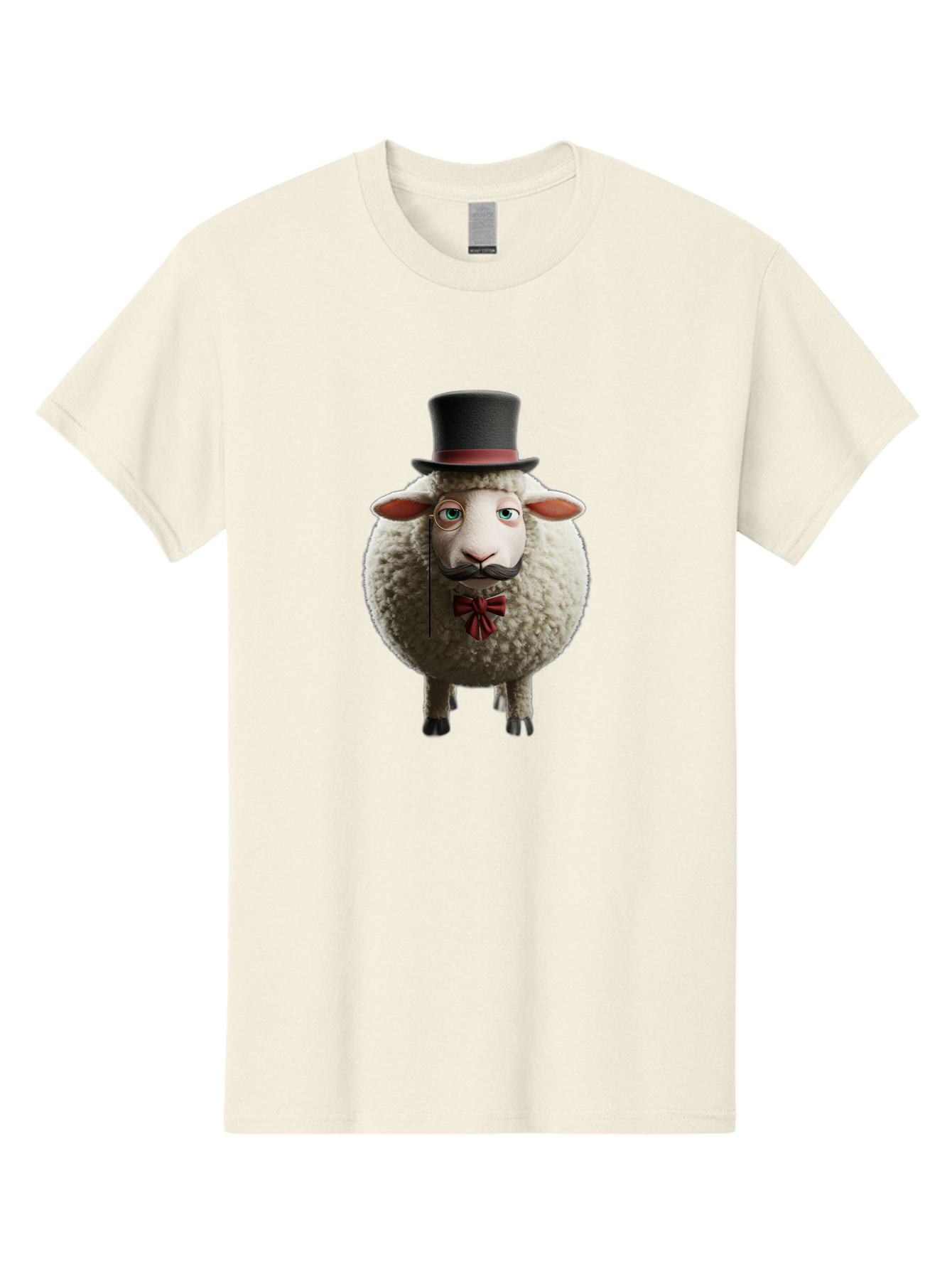 Sheep-In-Top-Hat-1 Men'S Graphic Tee, 100% Cotton, Comfortable Casual Summer Wear, Machine Washable, Sheep In A Top Hat, Cartoon Character, Funny Animal, Red Bow Tie, Black Mustache, Fluffy Sheep, Humorous Illustration, Whimsical Design, Bad552 6