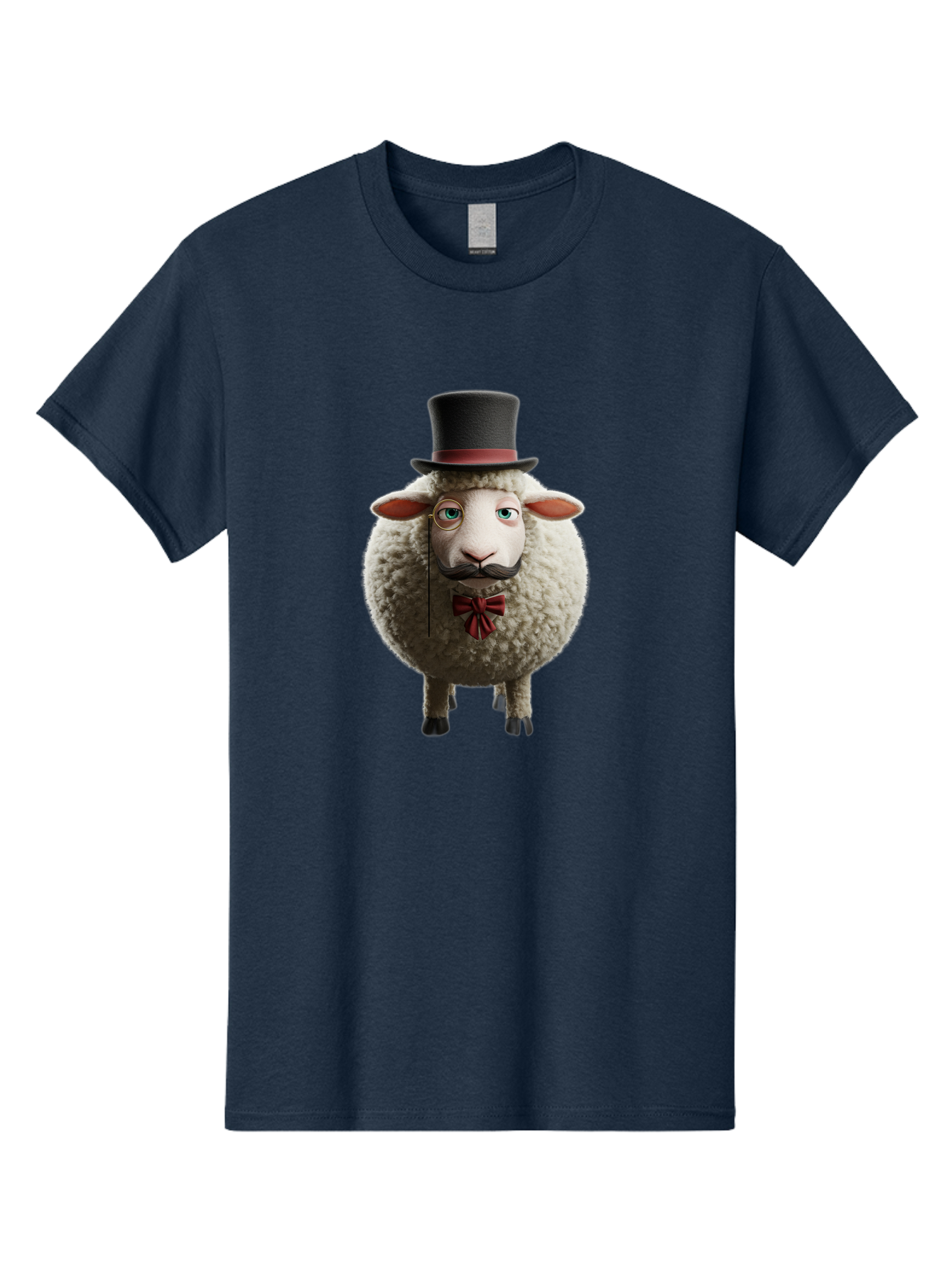 Sheep-In-Top-Hat-1 Men'S Graphic Tee, 100% Cotton, Comfortable Casual Summer Wear, Machine Washable, Sheep In A Top Hat, Cartoon Character, Funny Animal, Red Bow Tie, Black Mustache, Fluffy Sheep, Humorous Illustration, Whimsical Design, Bad552 15