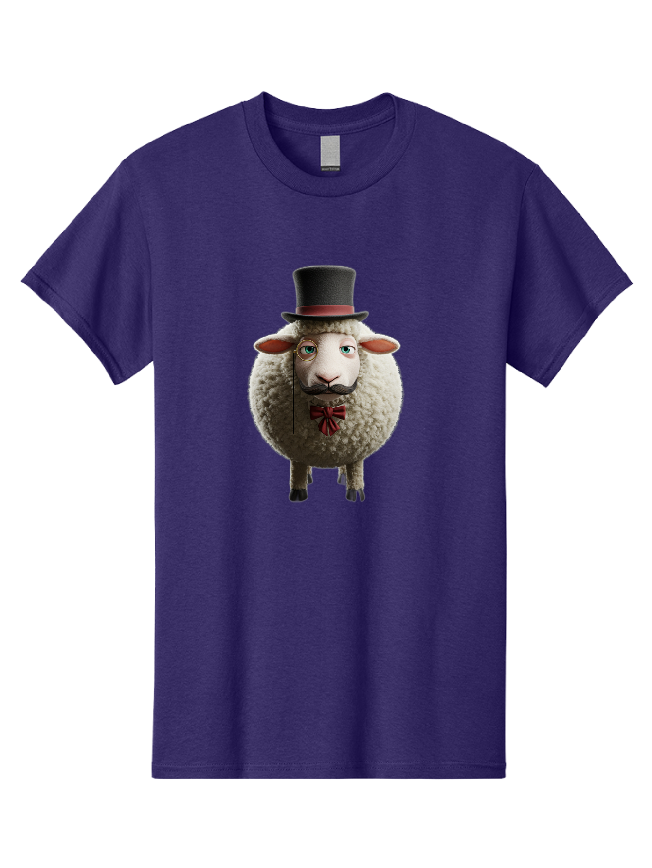 Sheep-In-Top-Hat-1 Men'S Graphic Tee, 100% Cotton, Comfortable Casual Summer Wear, Machine Washable, Sheep In A Top Hat, Cartoon Character, Funny Animal, Red Bow Tie, Black Mustache, Fluffy Sheep, Humorous Illustration, Whimsical Design, Bad552 7