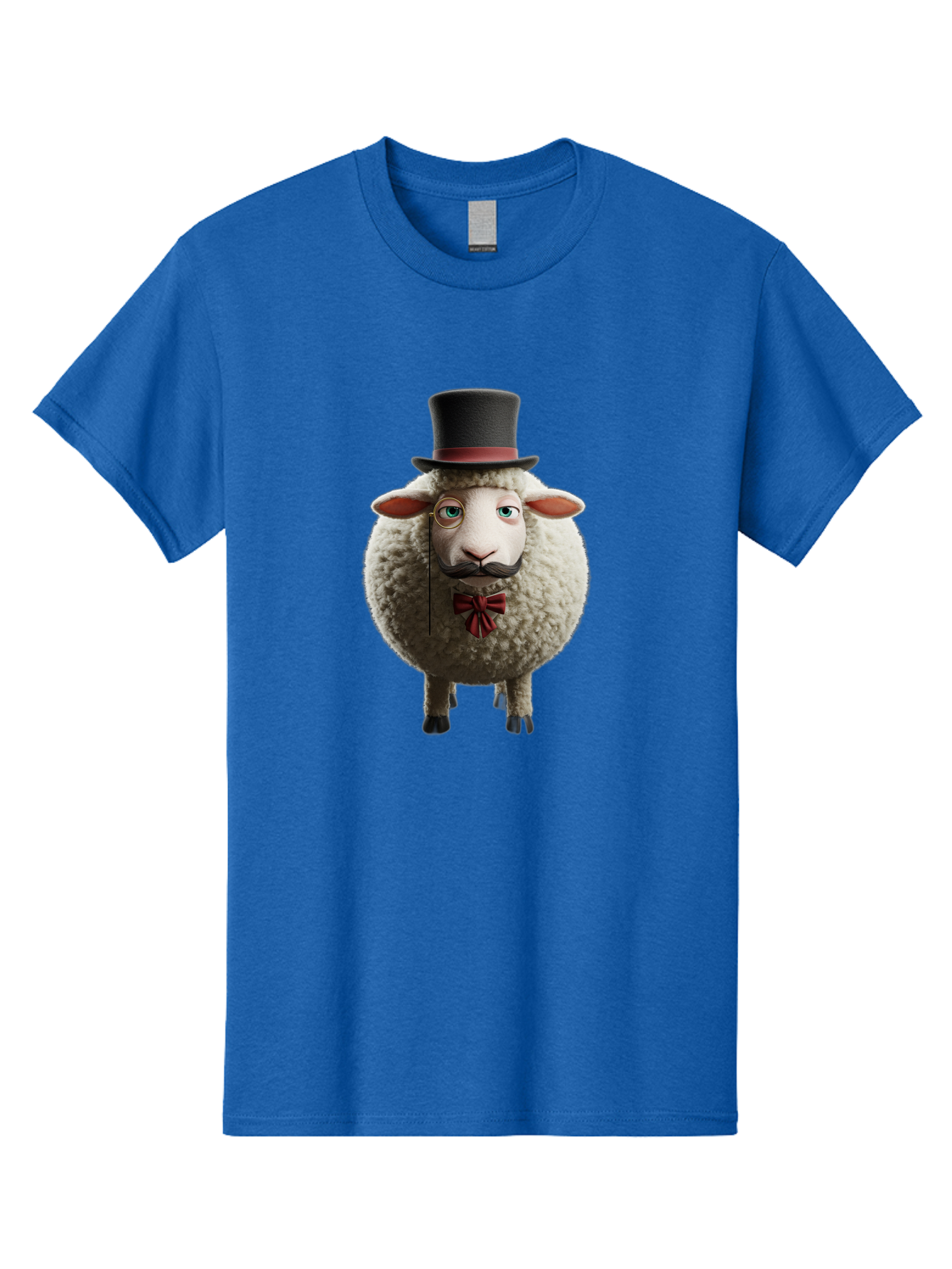 Sheep-In-Top-Hat-1 Men'S Graphic Tee, 100% Cotton, Comfortable Casual Summer Wear, Machine Washable, Sheep In A Top Hat, Cartoon Character, Funny Animal, Red Bow Tie, Black Mustache, Fluffy Sheep, Humorous Illustration, Whimsical Design, Bad552 13