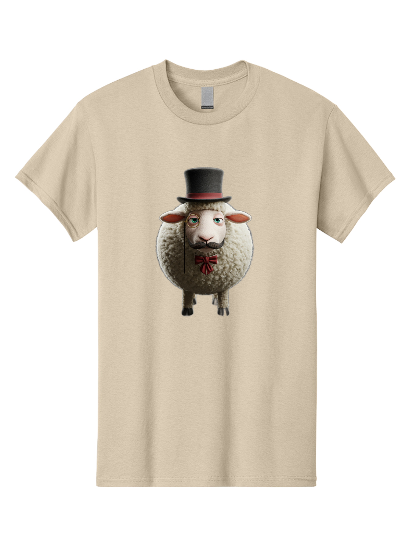 Sheep-In-Top-Hat-1 Men'S Graphic Tee, 100% Cotton, Comfortable Casual Summer Wear, Machine Washable, Sheep In A Top Hat, Cartoon Character, Funny Animal, Red Bow Tie, Black Mustache, Fluffy Sheep, Humorous Illustration, Whimsical Design, Bad552 8