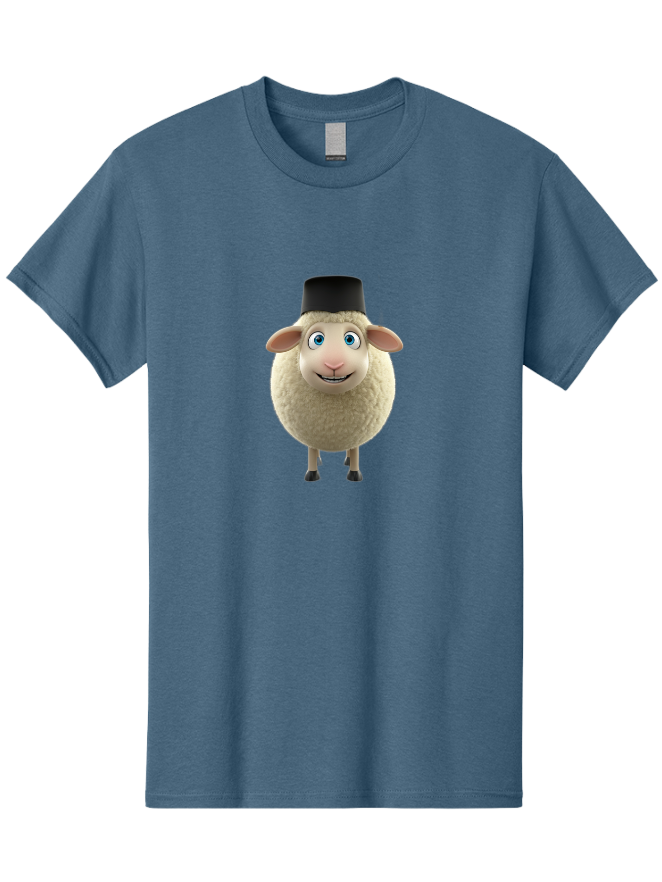 Sheep-In-Top-Hat Men'S Graphic Tee, 100% Cotton, Comfortable Casual Summer Wear, Machine Washable, Cartoon Sheep, White Sheep, Fluffy Sheep, Funny Character, Animated Animal, Lovable Sheep, Sheep Character, Blue Eyes, Black Hat Bad553 15