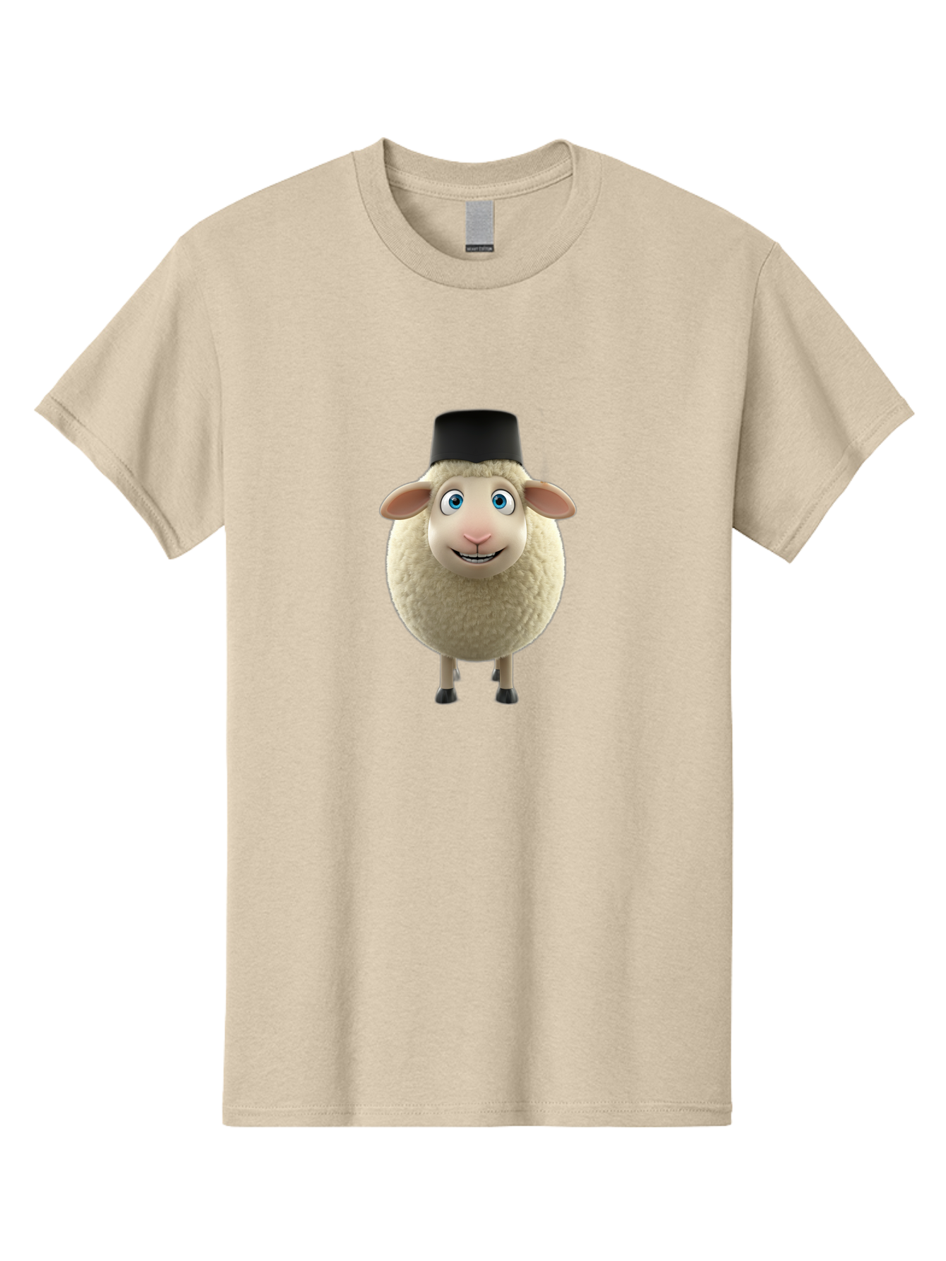 Sheep-In-Top-Hat Men'S Graphic Tee, 100% Cotton, Comfortable Casual Summer Wear, Machine Washable, Cartoon Sheep, White Sheep, Fluffy Sheep, Funny Character, Animated Animal, Lovable Sheep, Sheep Character, Blue Eyes, Black Hat Bad553 14