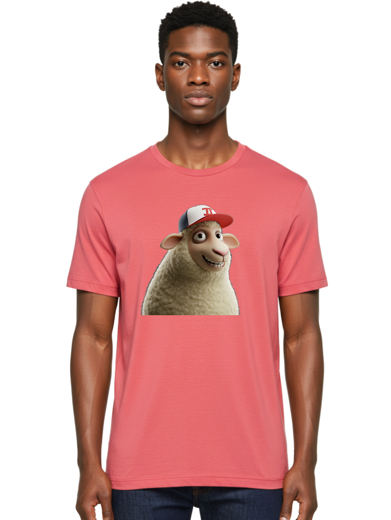 Sheep-Wearing-Baseball-Cap Men'S Graphic Tee, 100% Cotton, Comfortable Casual Summer Wear, Machine Washable, Cartoon Sheep, Sheep Character, Funny Animal, Comedic Cartoon, Baseball Cap, Animated Animal, Humorous Character, White Sheep, Tj Logo Bad558 28