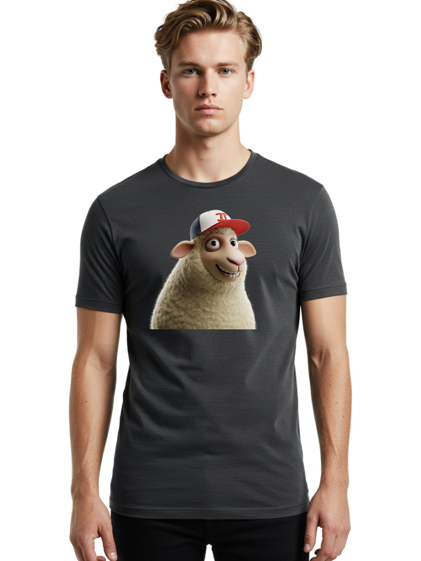 Sheep-Wearing-Baseball-Cap Men'S Graphic Tee, 100% Cotton, Comfortable Casual Summer Wear, Machine Washable, Cartoon Sheep, Sheep Character, Funny Animal, Comedic Cartoon, Baseball Cap, Animated Animal, Humorous Character, White Sheep, Tj Logo Bad558 21